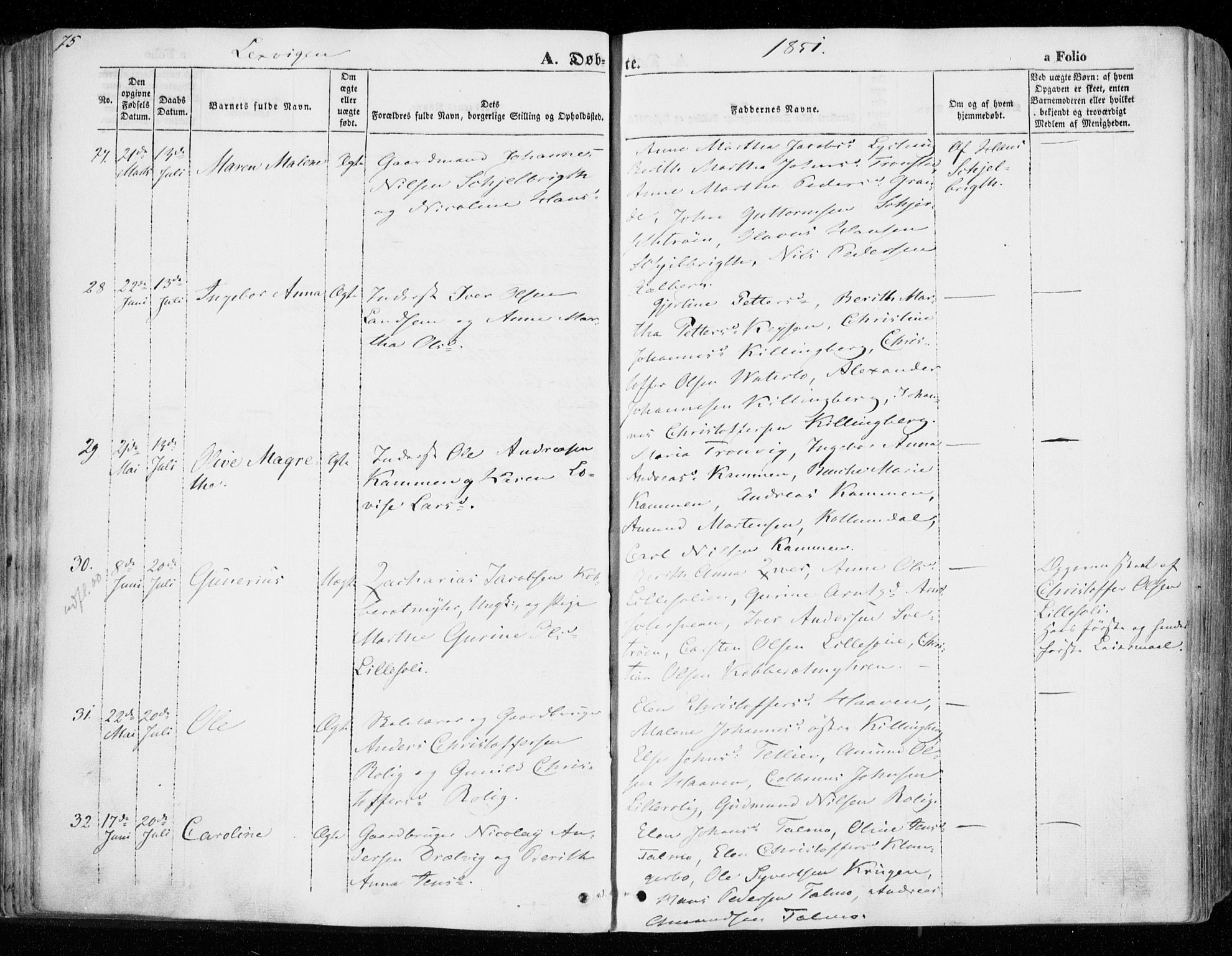 Ministerialprotokoller, klokkerbøker og fødselsregistre - Nord-Trøndelag, SAT/A-1458/701/L0007: Parish register (official) no. 701A07 /1, 1842-1854, p. 75