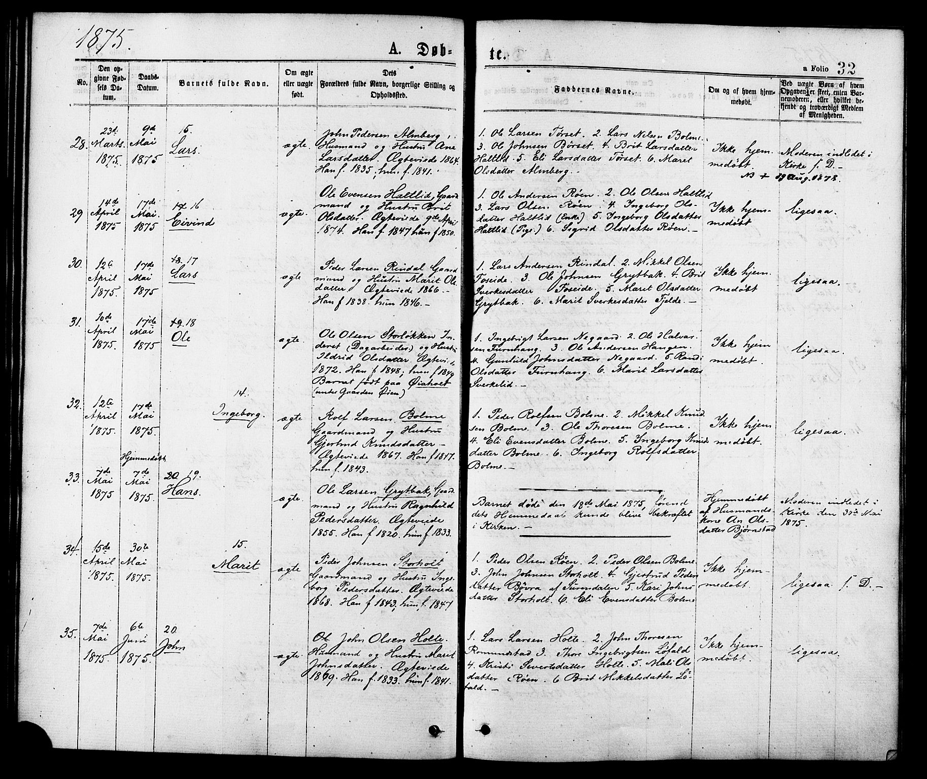 Ministerialprotokoller, klokkerbøker og fødselsregistre - Møre og Romsdal, AV/SAT-A-1454/598/L1068: Parish register (official) no. 598A02, 1872-1881, p. 32