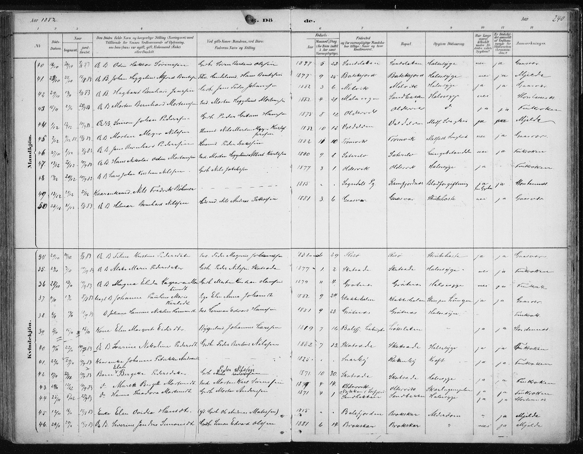 Tromsøysund sokneprestkontor, SATØ/S-1304/G/Ga/L0004kirke: Parish register (official) no. 4, 1880-1888, p. 240
