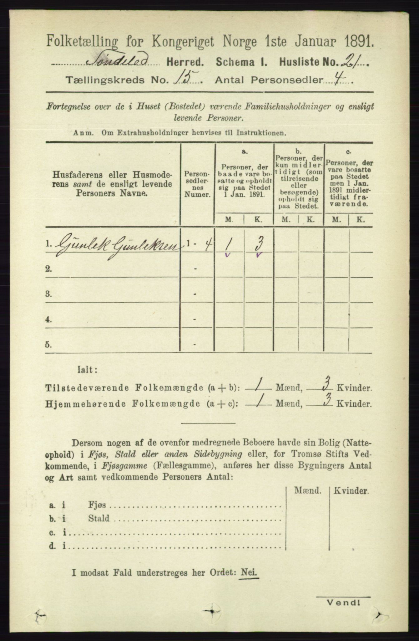 RA, 1891 census for 0913 Søndeled, 1891, p. 4324