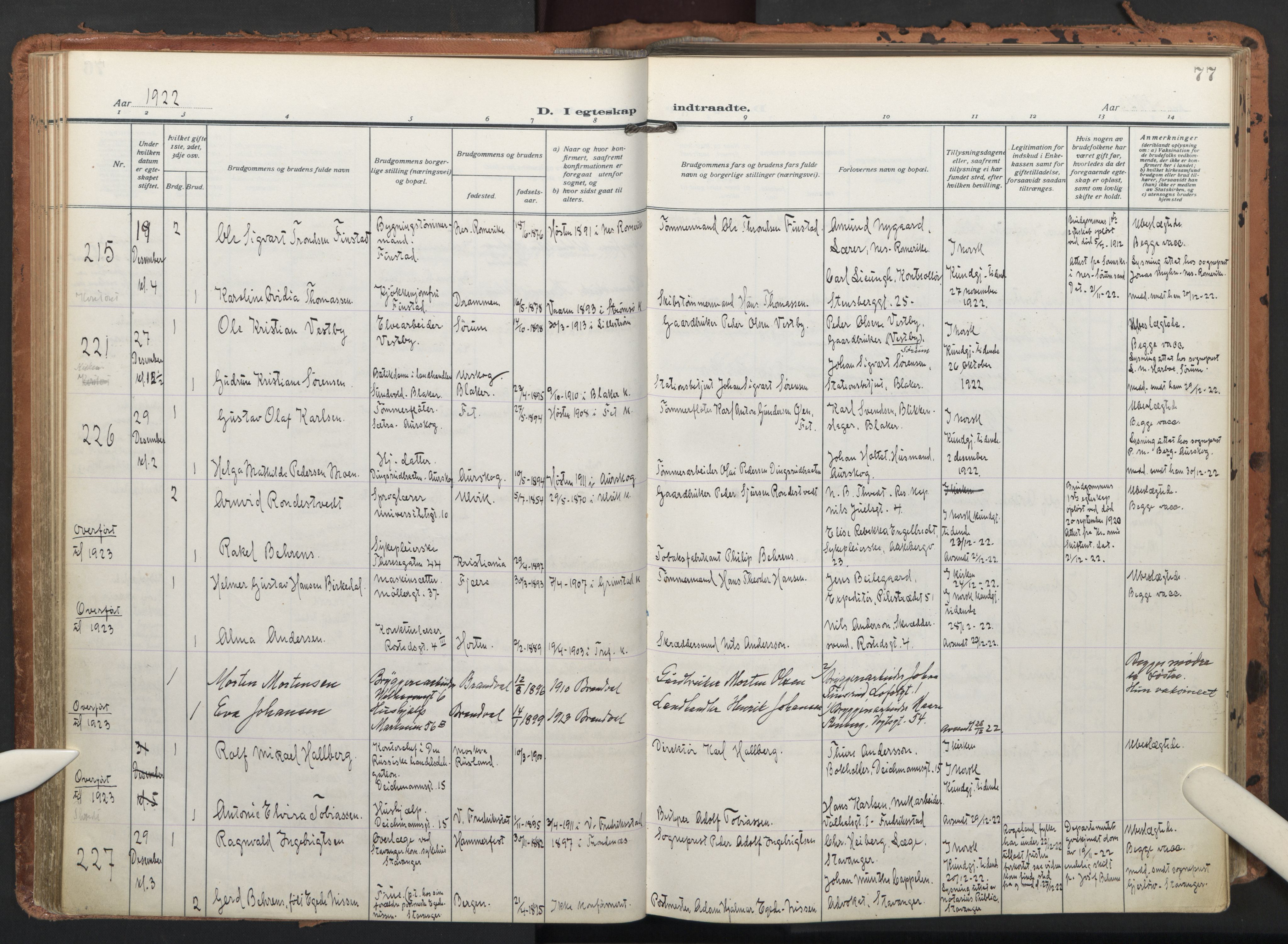 Trefoldighet prestekontor Kirkebøker, AV/SAO-A-10882/F/Fc/L0008: Parish register (official) no. III 8, 1920-1932, p. 77