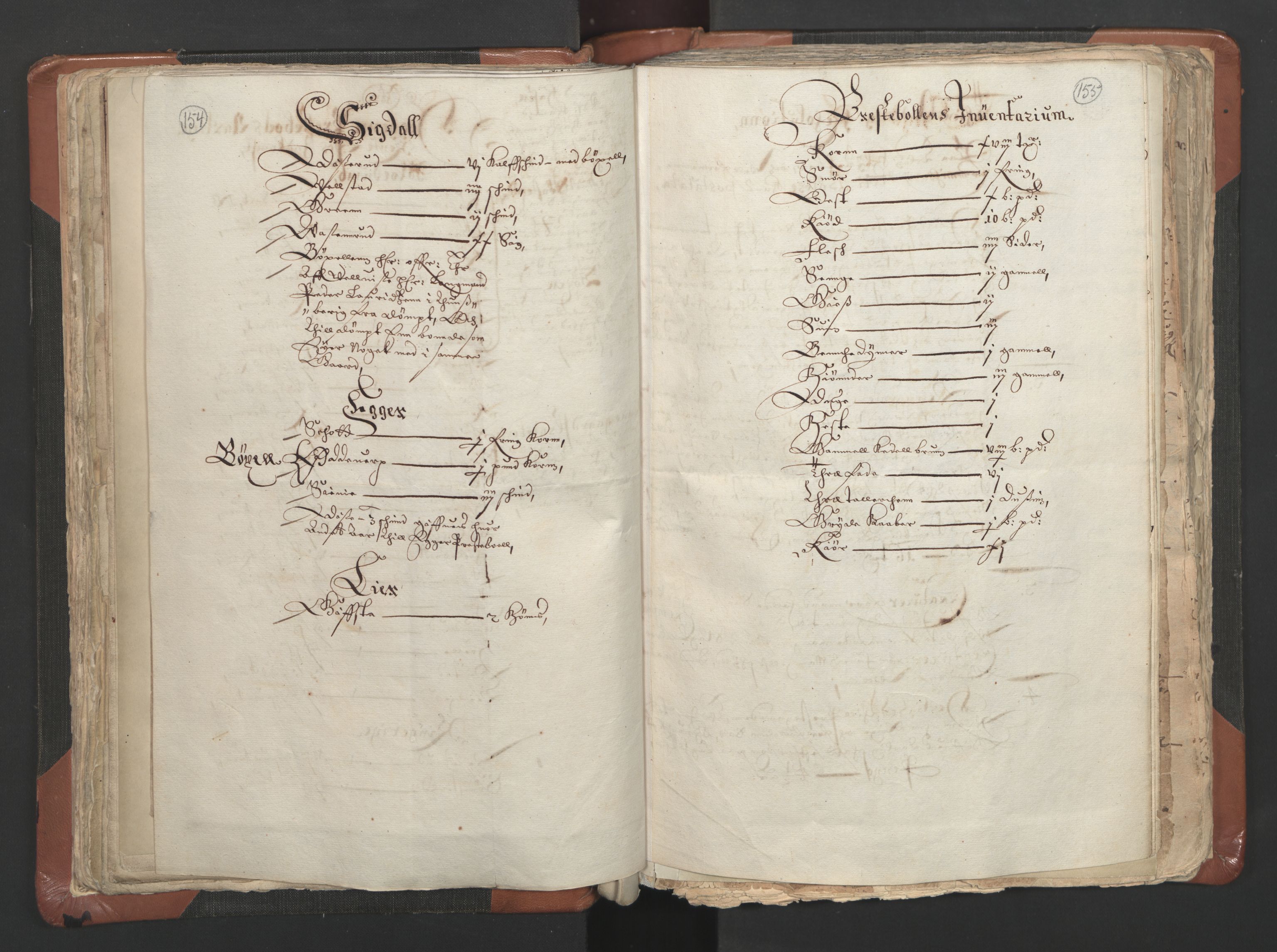 RA, Vicar's Census 1664-1666, no. 9: Bragernes deanery, 1664-1666, p. 154-155