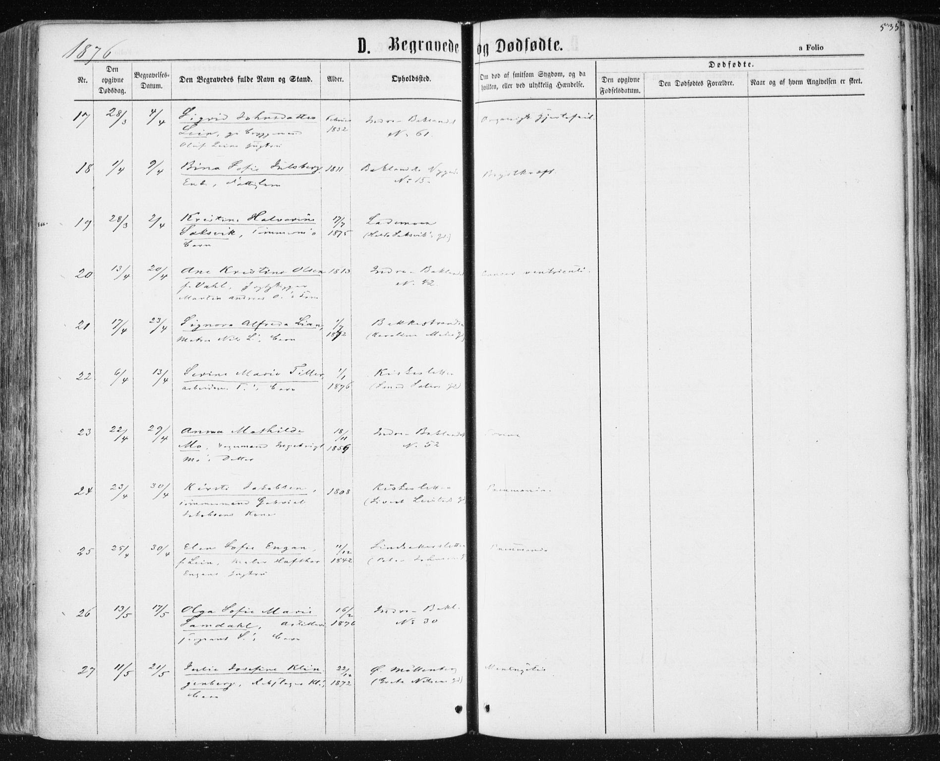 Ministerialprotokoller, klokkerbøker og fødselsregistre - Sør-Trøndelag, SAT/A-1456/604/L0186: Parish register (official) no. 604A07, 1866-1877, p. 535