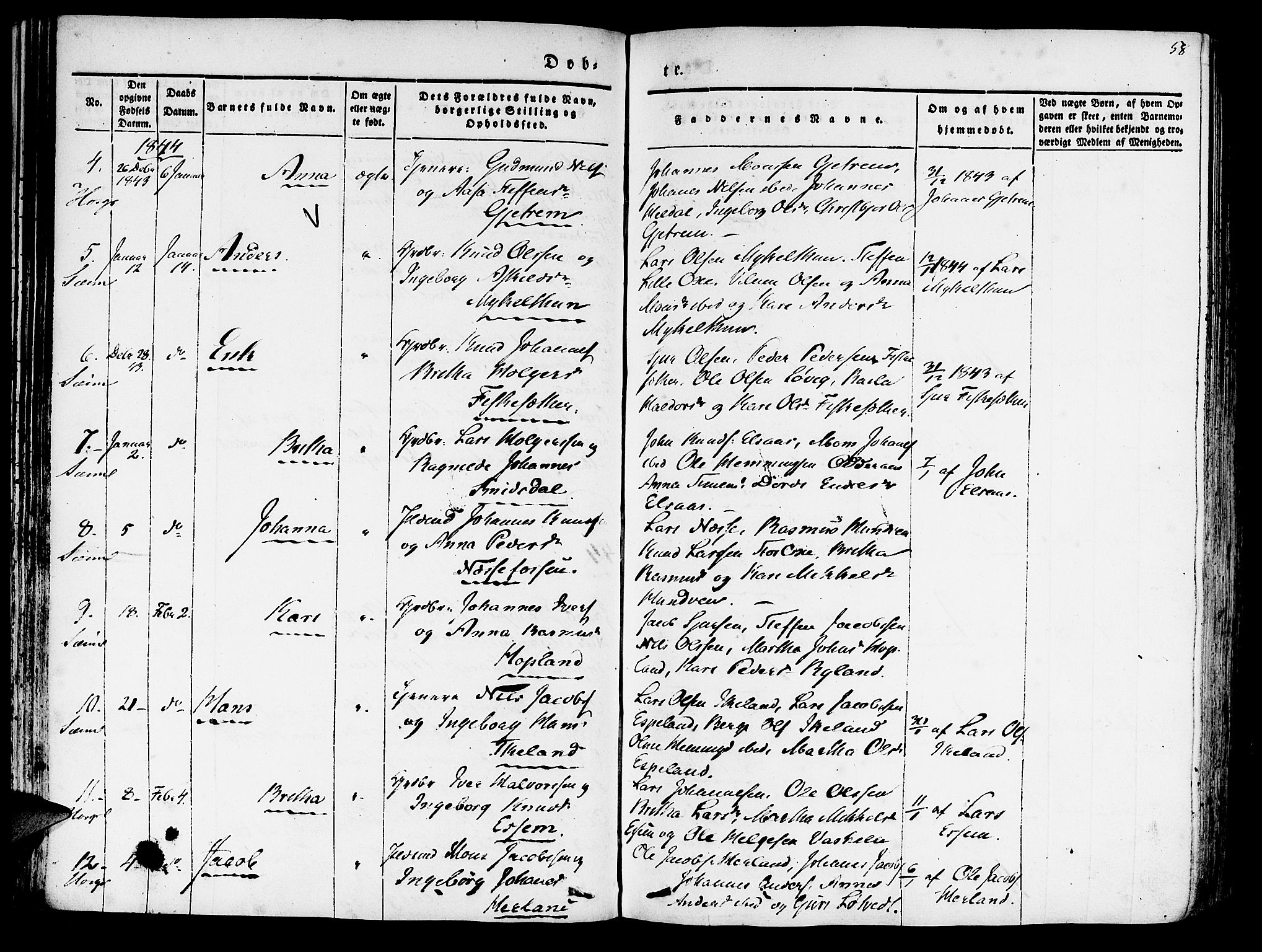 Hosanger sokneprestembete, AV/SAB-A-75801/H/Haa: Parish register (official) no. A 7, 1835-1848, p. 58