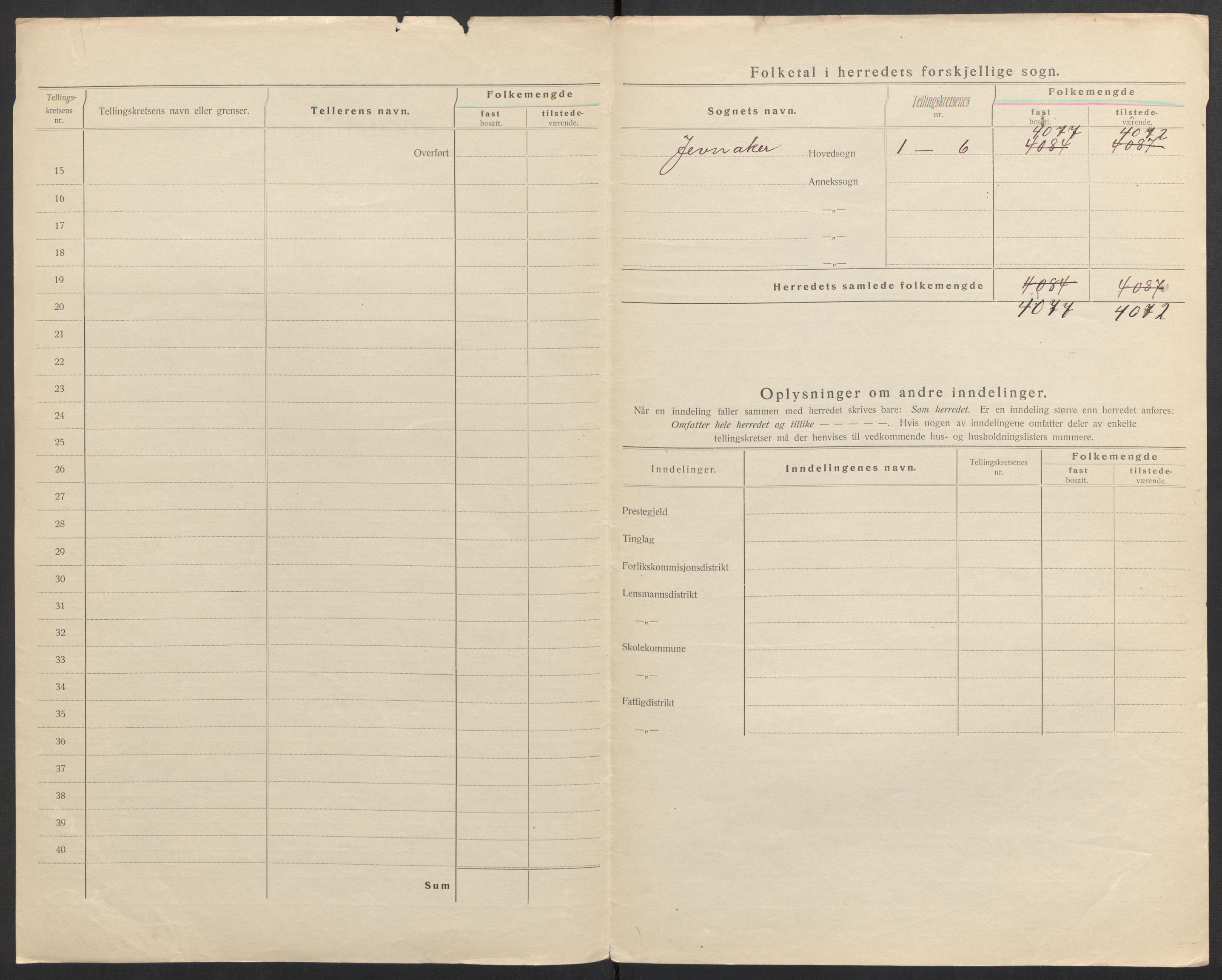 SAH, 1920 census for Jevnaker, 1920, p. 4