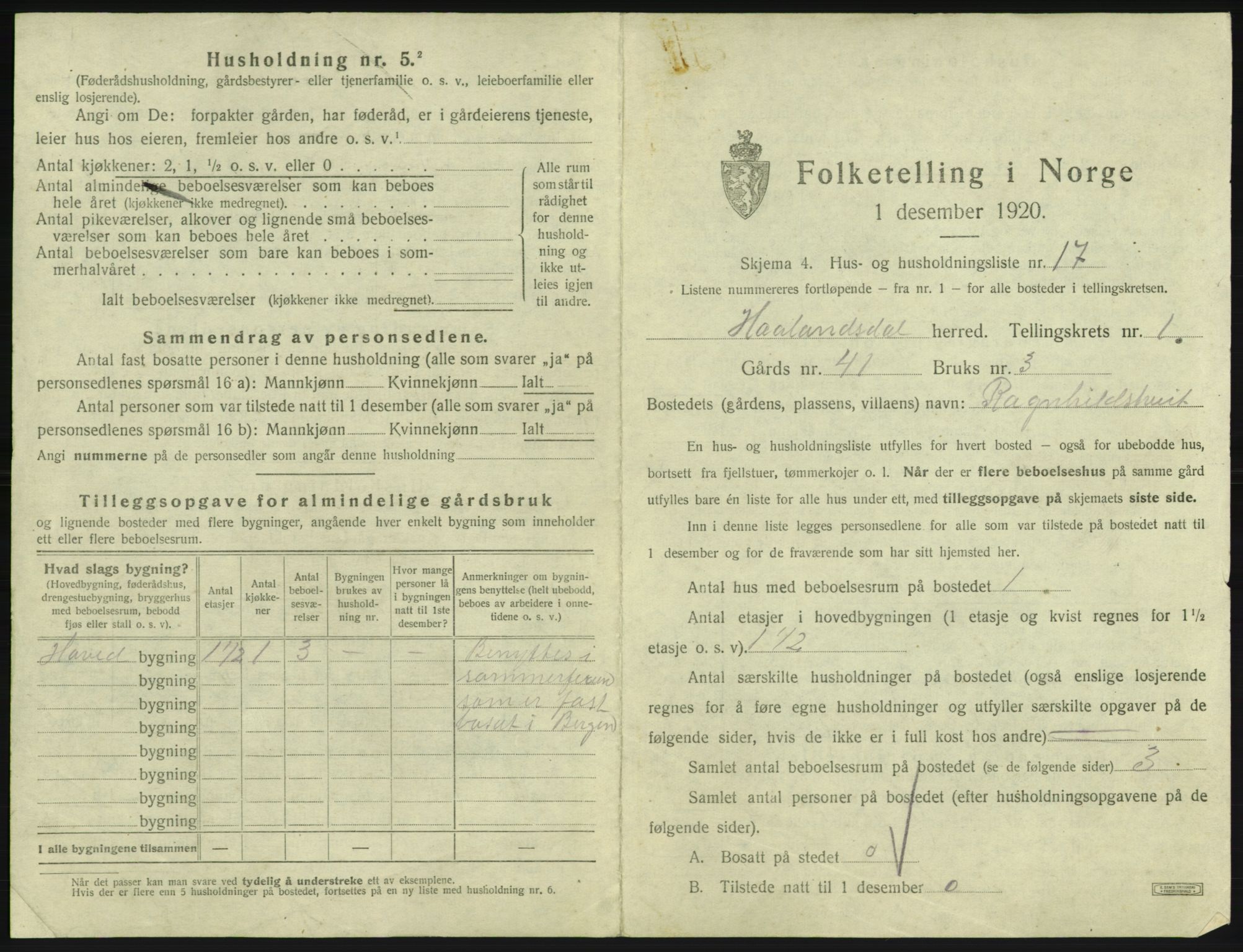 SAB, 1920 census for Hålandsdal, 1920, p. 57