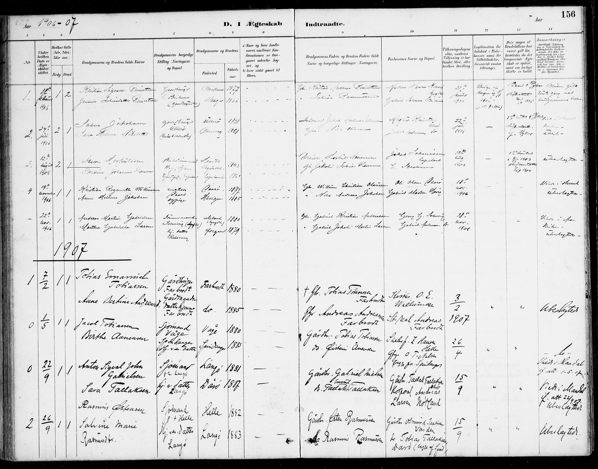 Herad sokneprestkontor, AV/SAK-1111-0018/F/Fa/Fab/L0005: Parish register (official) no. A 5, 1886-1913, p. 156