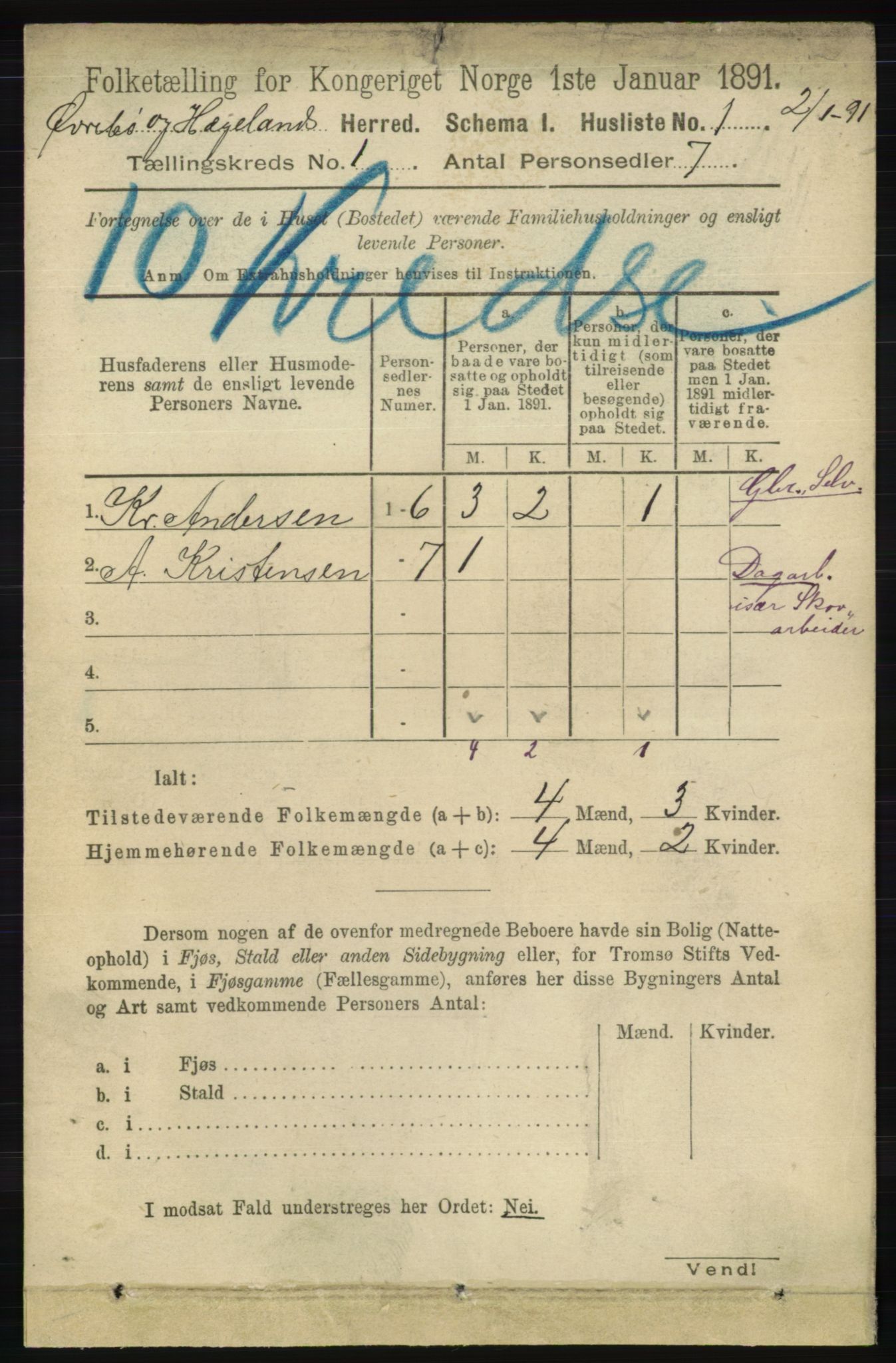 RA, 1891 census for 1016 Øvrebø og Hægeland, 1891, p. 28