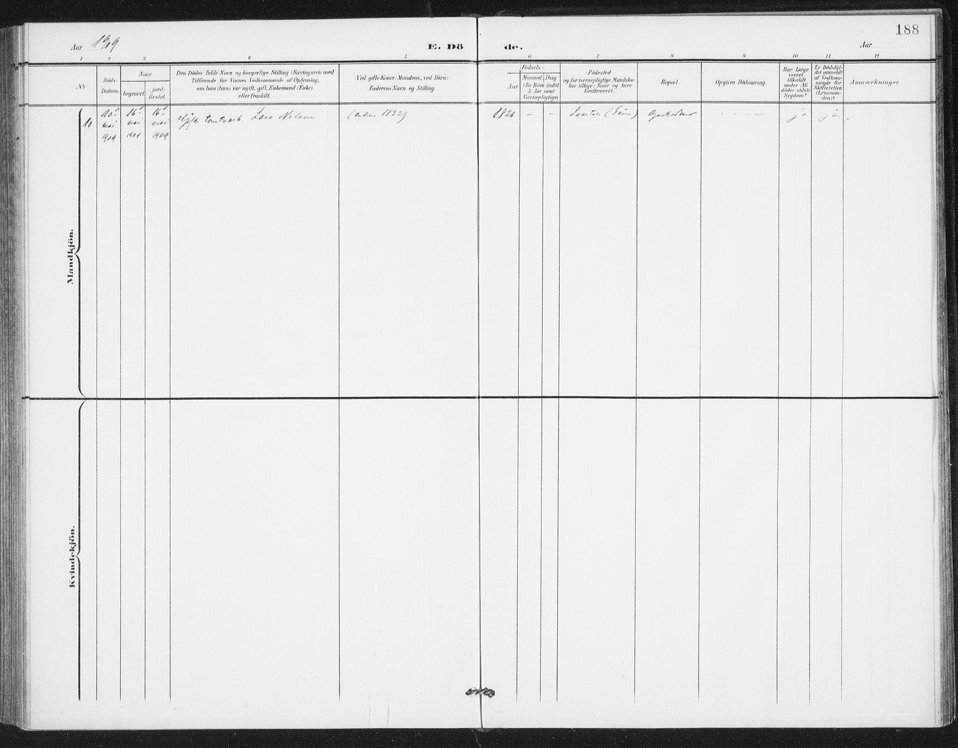 Rolvsøy prestekontor Kirkebøker, AV/SAO-A-2004/F/Fa/L0001: Parish register (official) no. 1, 1901-1909, p. 188