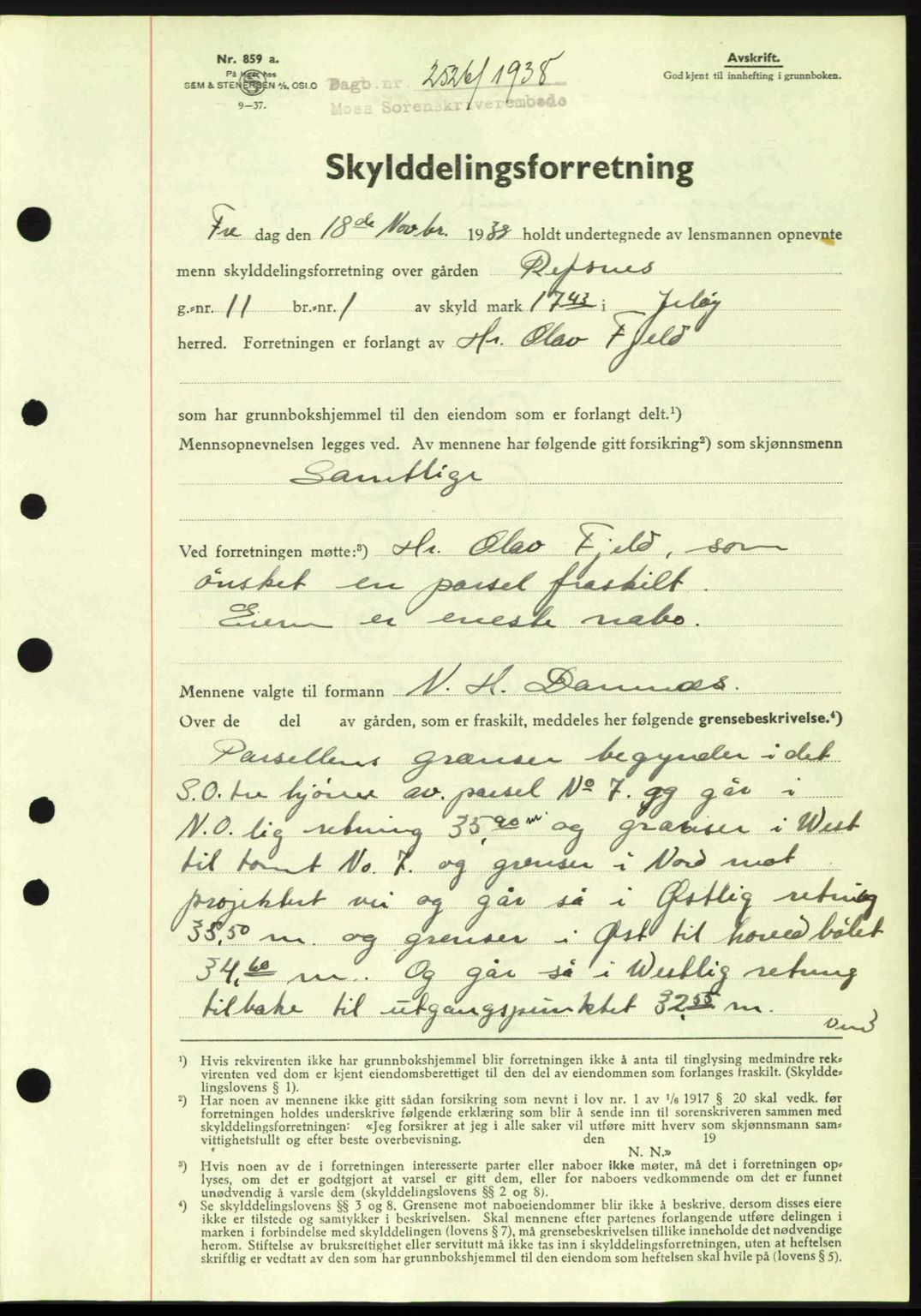 Moss sorenskriveri, SAO/A-10168: Mortgage book no. A5, 1938-1939, Diary no: : 2526/1938