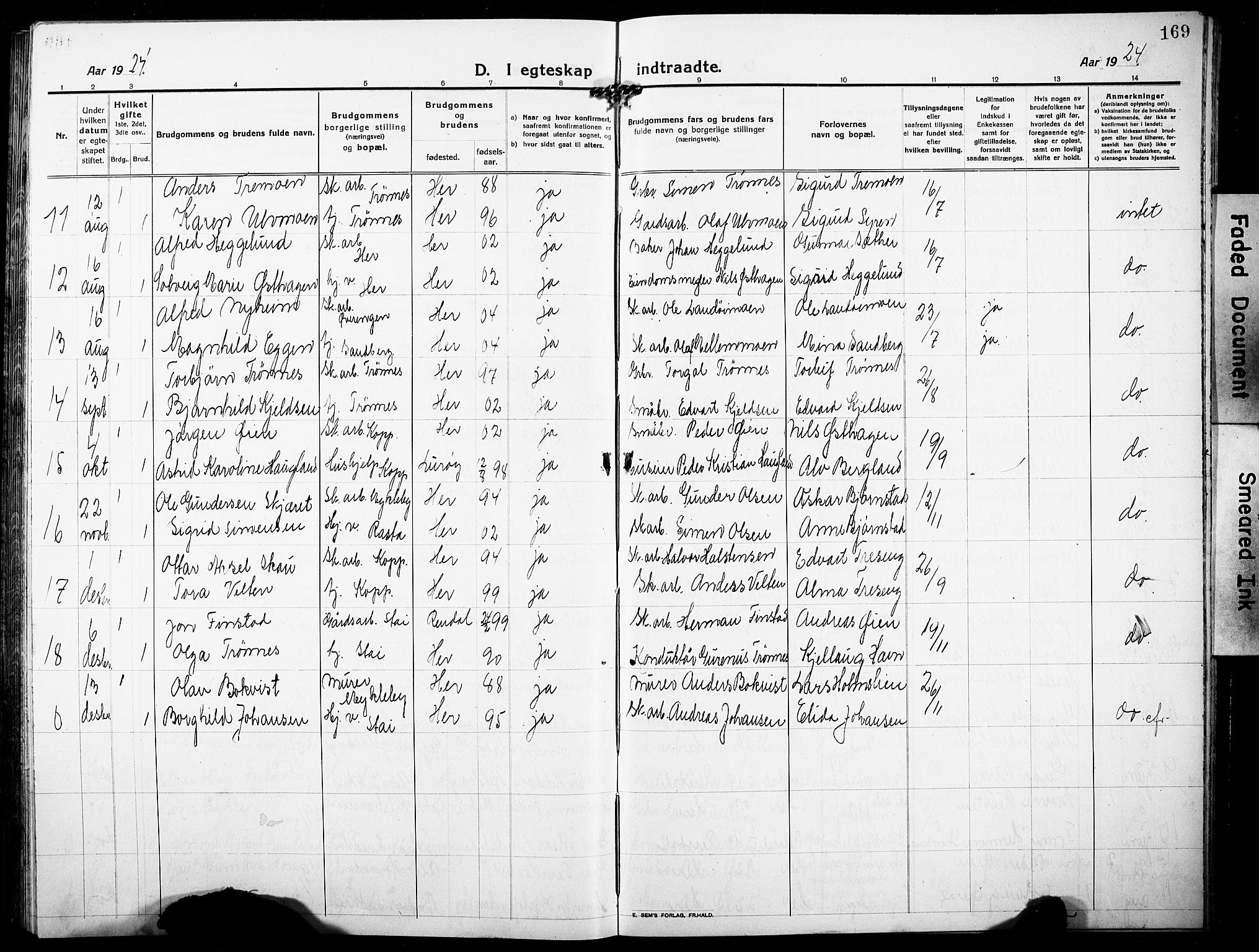 Stor-Elvdal prestekontor, SAH/PREST-052/H/Ha/Hab/L0005: Parish register (copy) no. 5, 1913-1932, p. 169