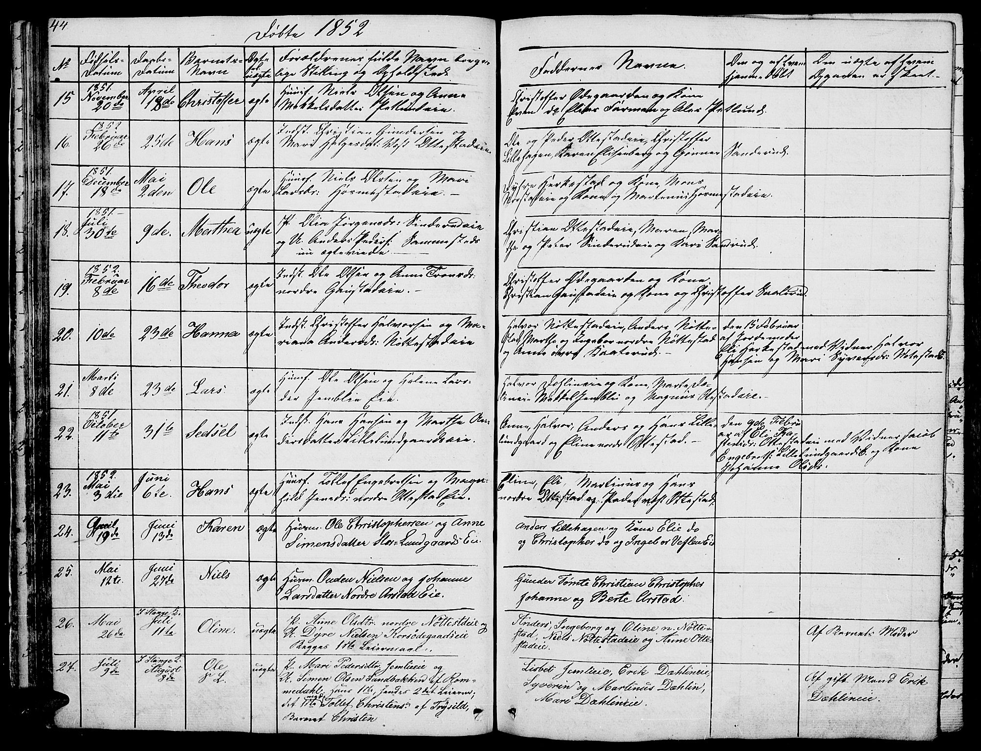 Stange prestekontor, AV/SAH-PREST-002/L/L0002: Parish register (copy) no. 2, 1838-1879, p. 44