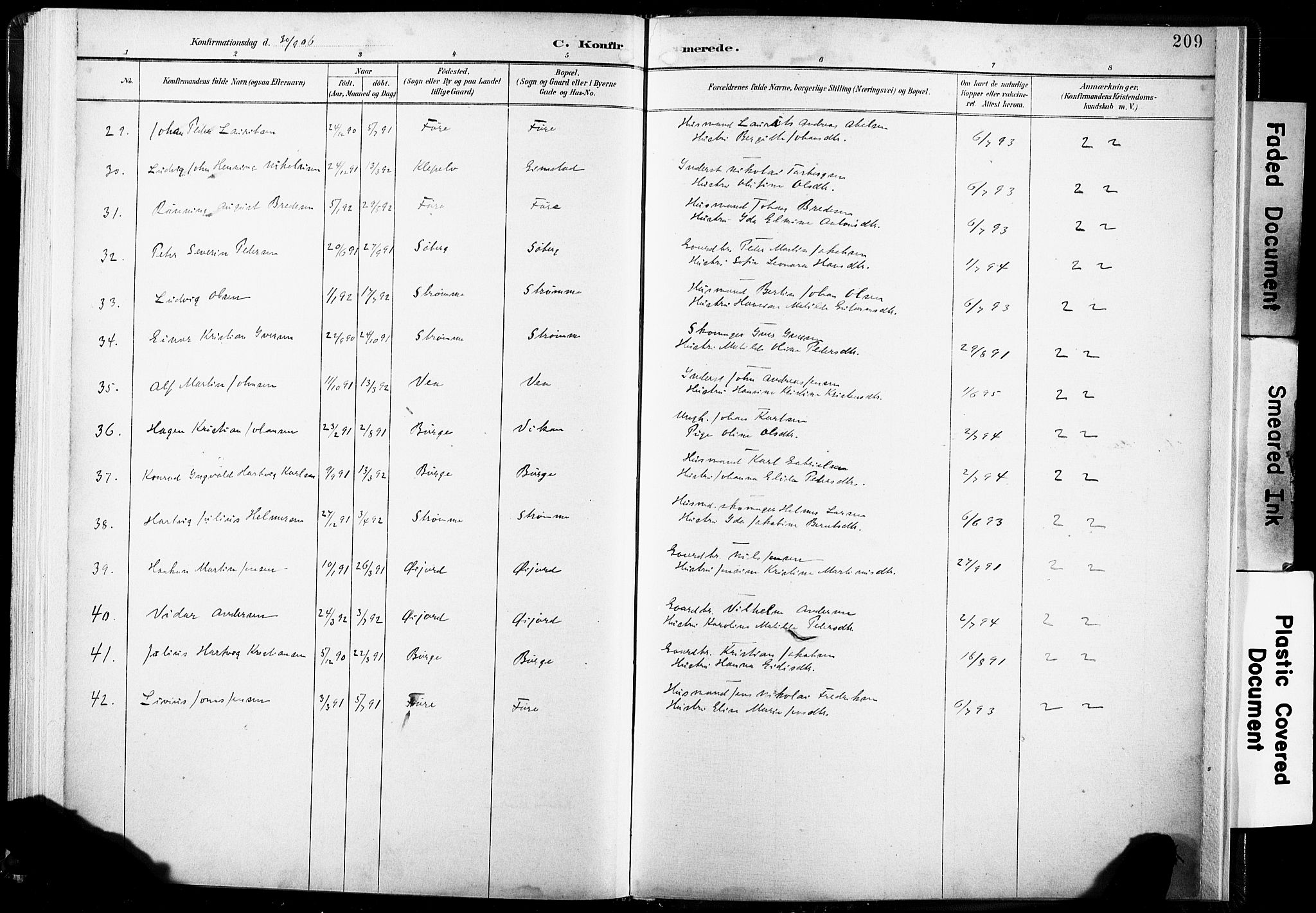 Ministerialprotokoller, klokkerbøker og fødselsregistre - Nordland, AV/SAT-A-1459/891/L1304: Parish register (official) no. 891A09, 1895-1921, p. 209