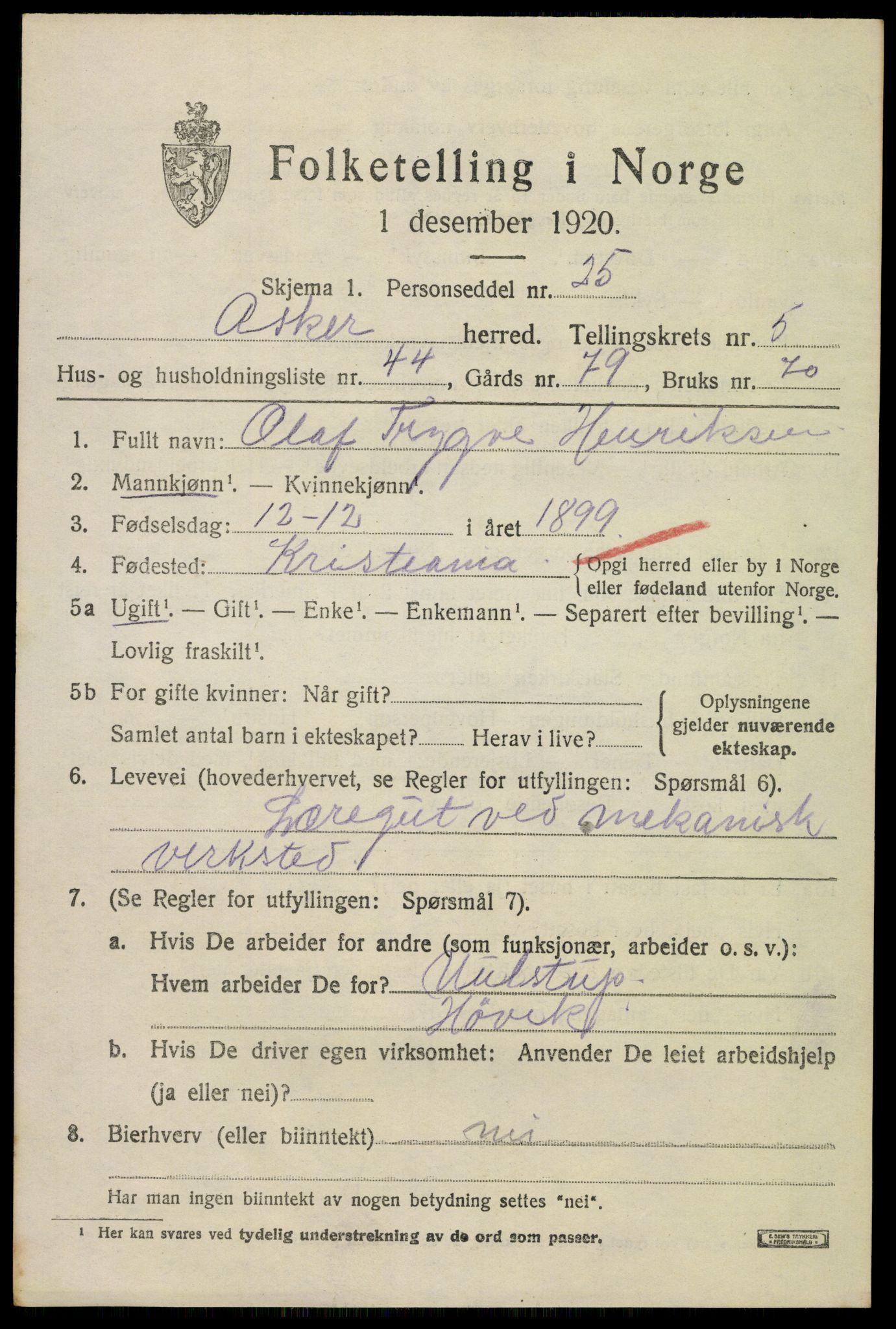 SAO, 1920 census for Asker, 1920, p. 13032