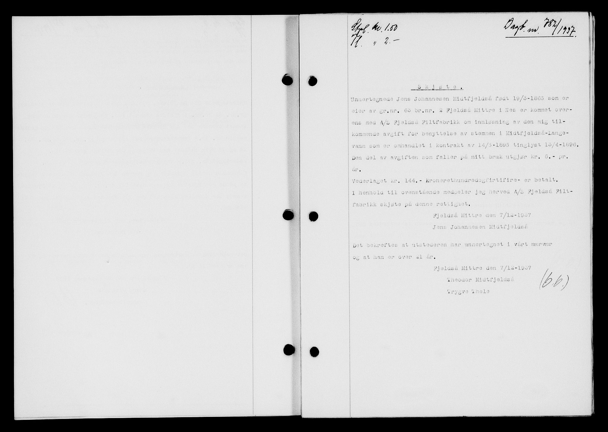 Flekkefjord sorenskriveri, AV/SAK-1221-0001/G/Gb/Gba/L0054: Mortgage book no. A-2, 1937-1938, Diary no: : 782/1937