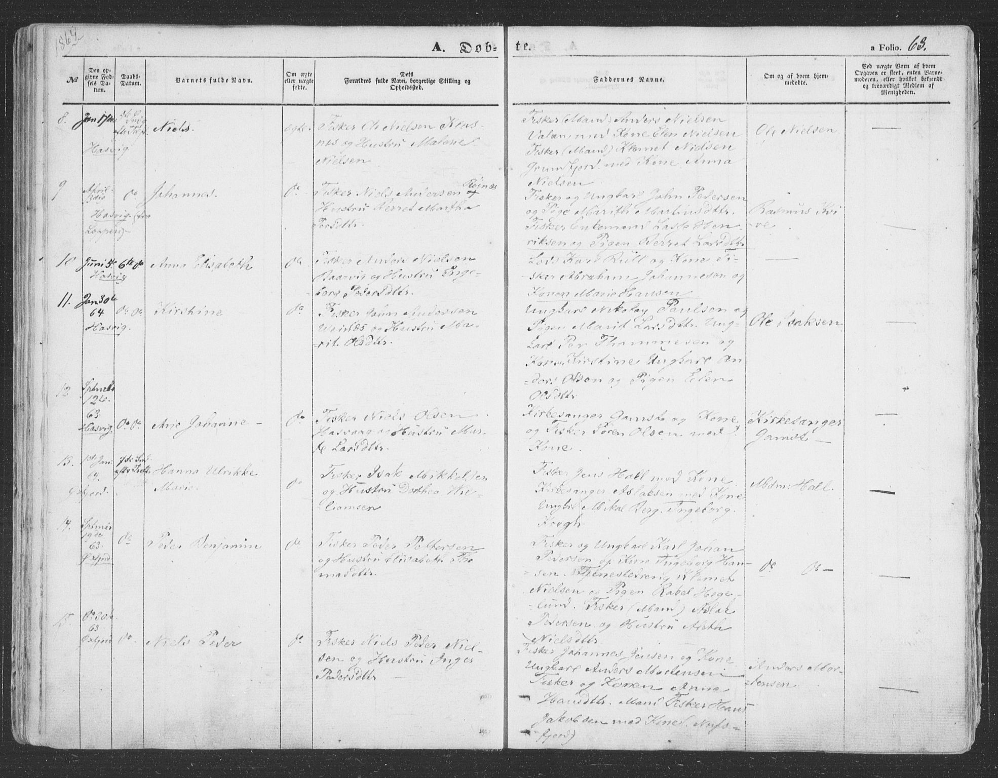 Loppa sokneprestkontor, AV/SATØ-S-1339/H/Ha/L0004kirke: Parish register (official) no. 4, 1849-1868, p. 63