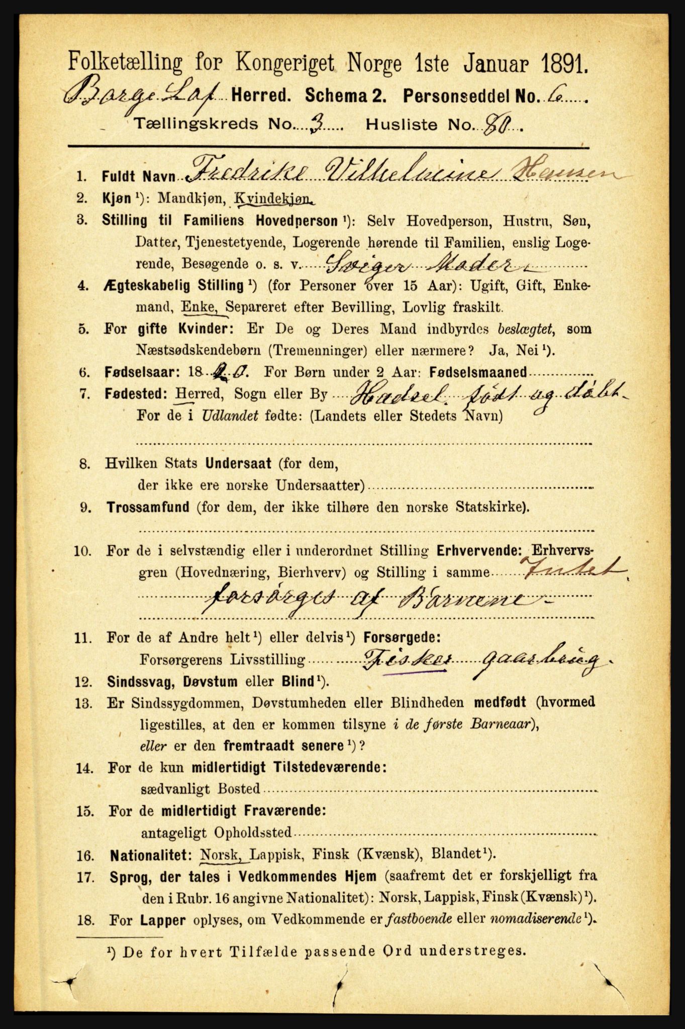 RA, 1891 census for 1862 Borge, 1891, p. 2016