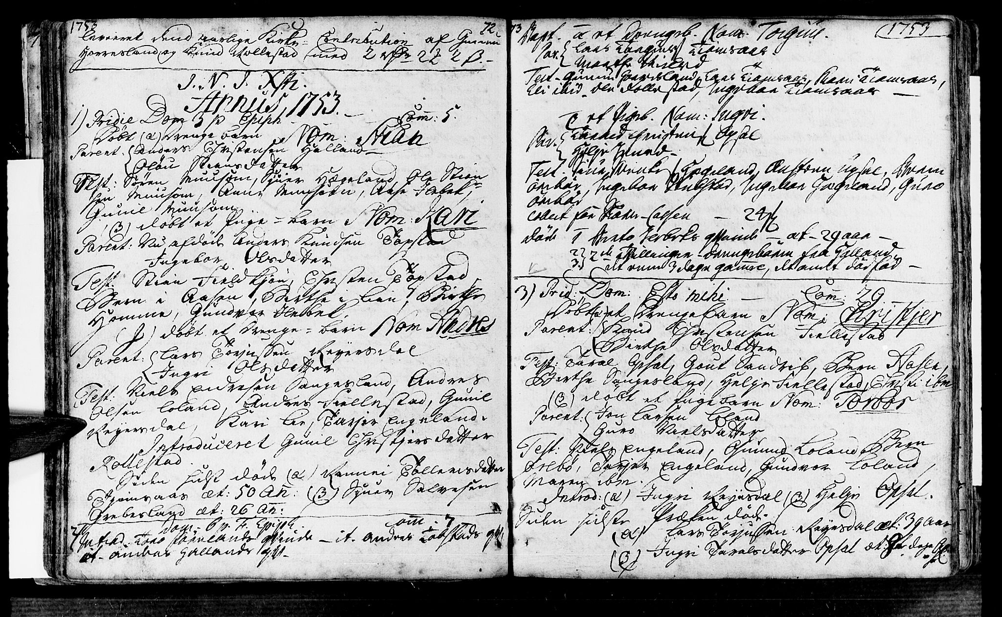 Vennesla sokneprestkontor, SAK/1111-0045/Fa/Fac/L0001: Parish register (official) no. A 1, 1743-1784, p. 72-73