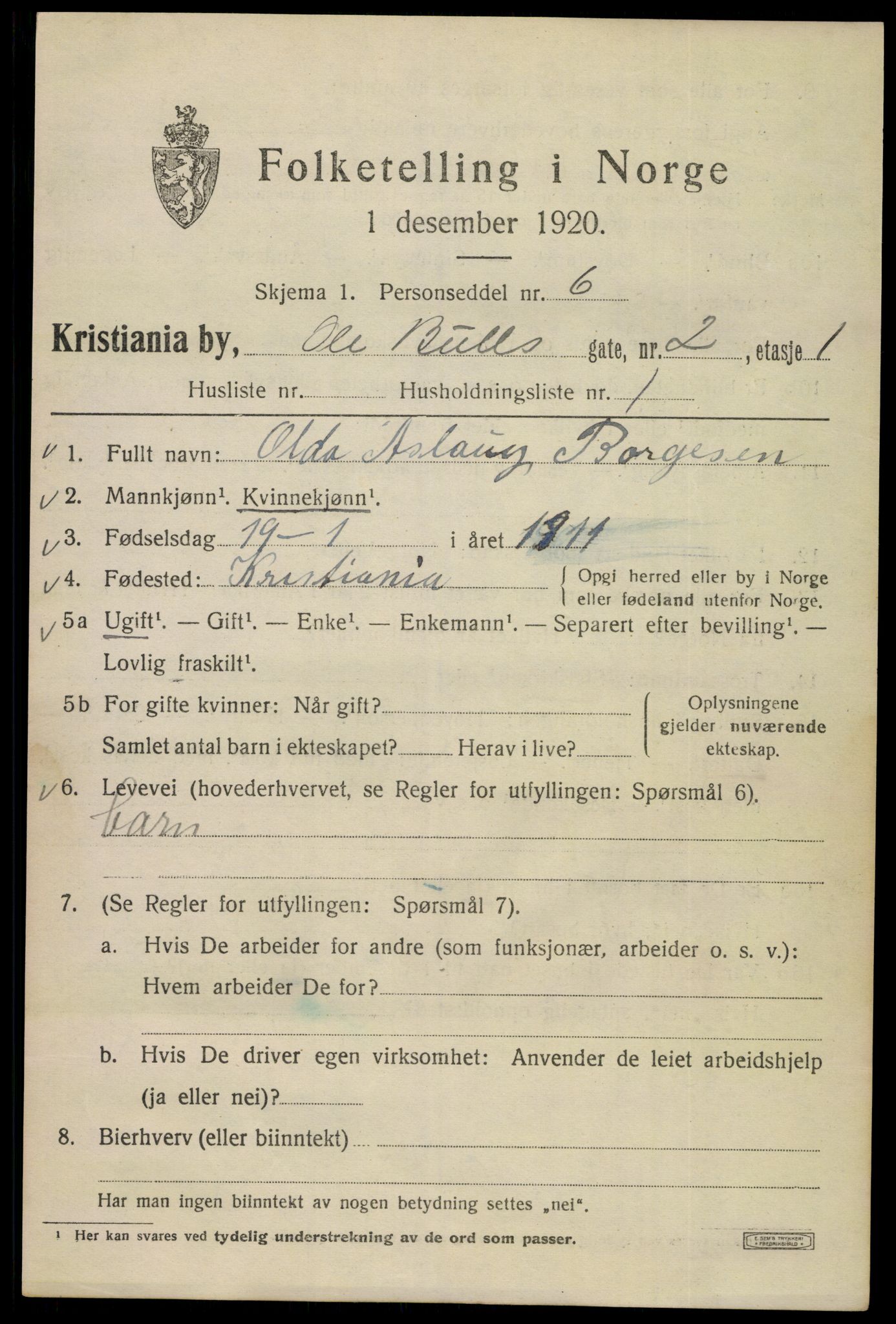 SAO, 1920 census for Kristiania, 1920, p. 432873