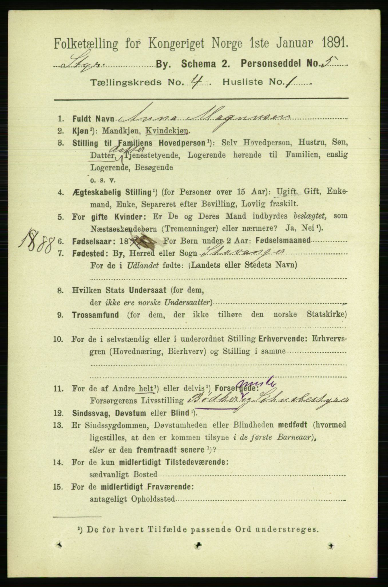 RA, 1891 census for 1103 Stavanger, 1891, p. 7679