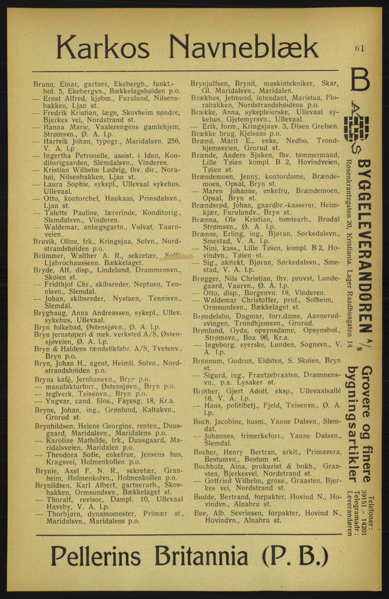 Aker adressebok/adressekalender, PUBL/001/A/002: Akers adressekalender, 1922, p. 61