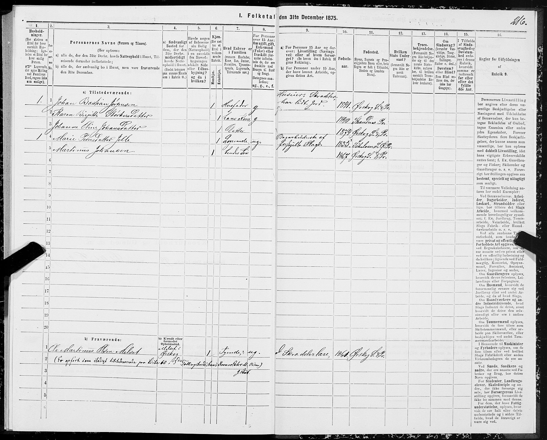 SAT, 1875 census for 1527P Ørskog, 1875, p. 2216