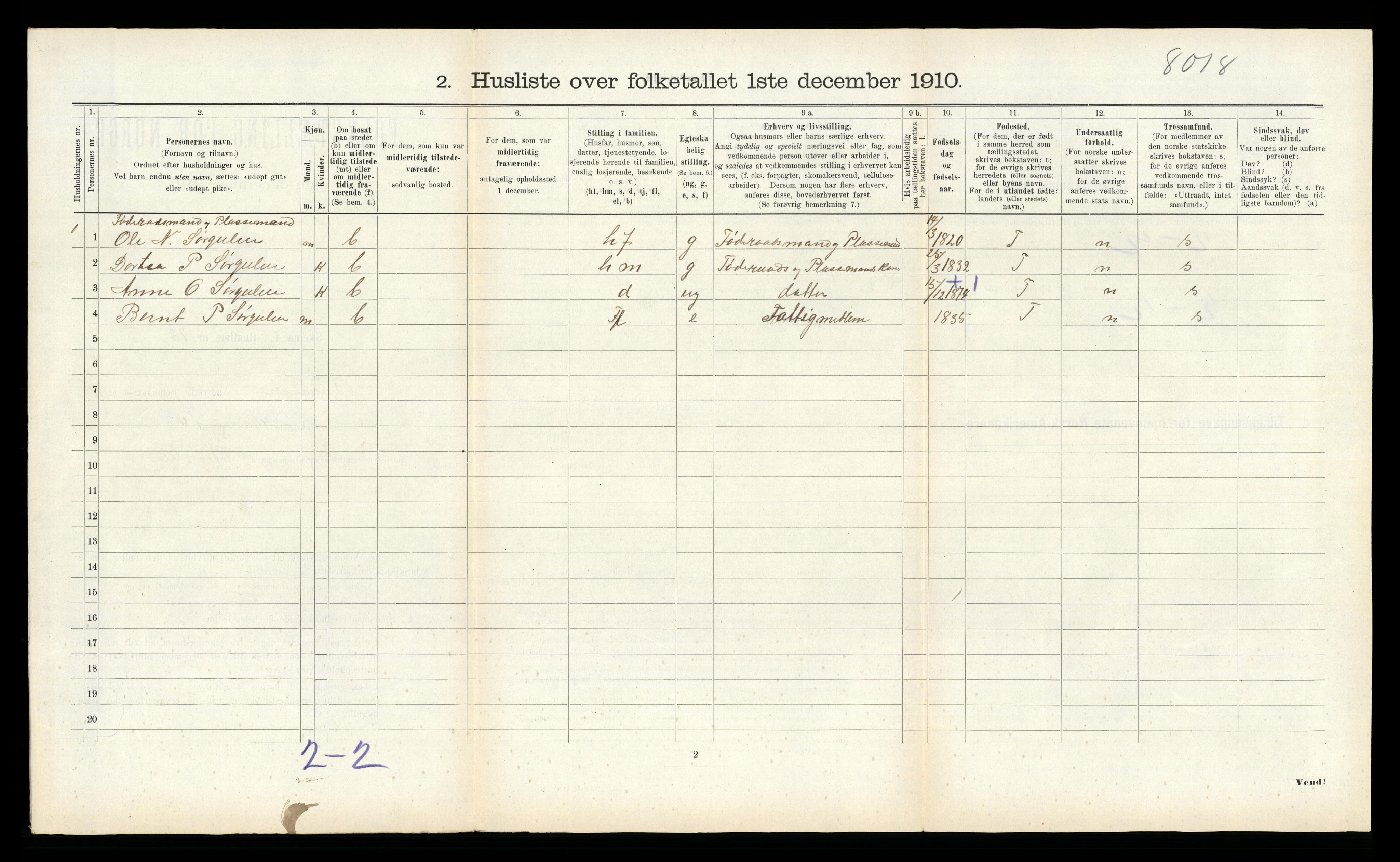 RA, 1910 census for Bremanger, 1910, p. 752