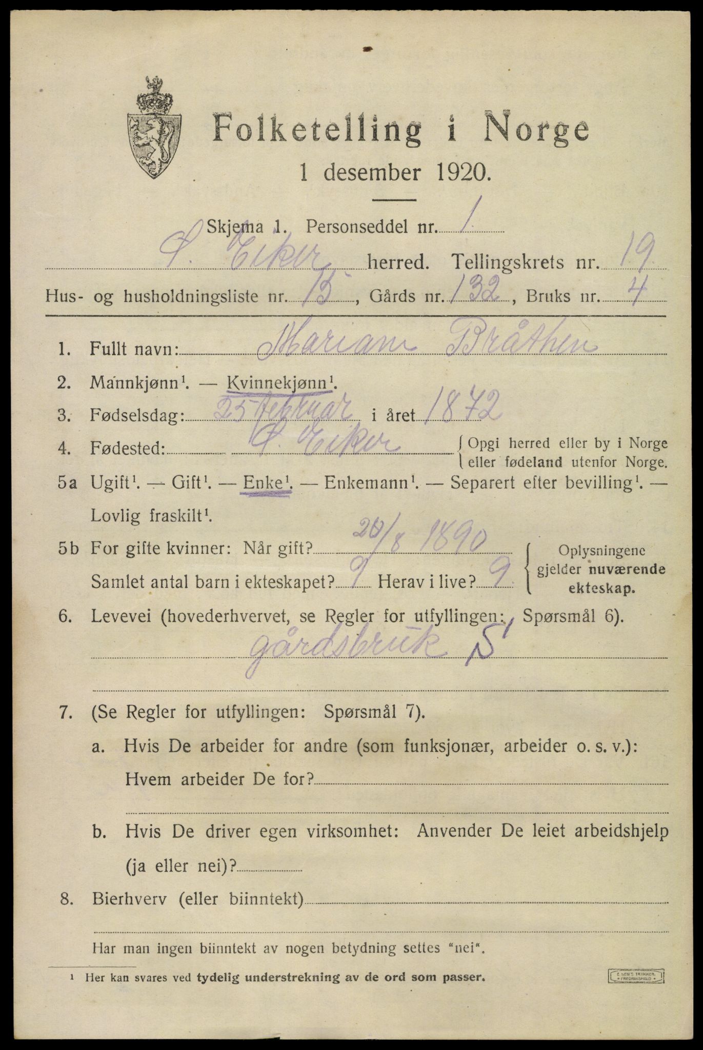 SAKO, 1920 census for Øvre Eiker, 1920, p. 22228