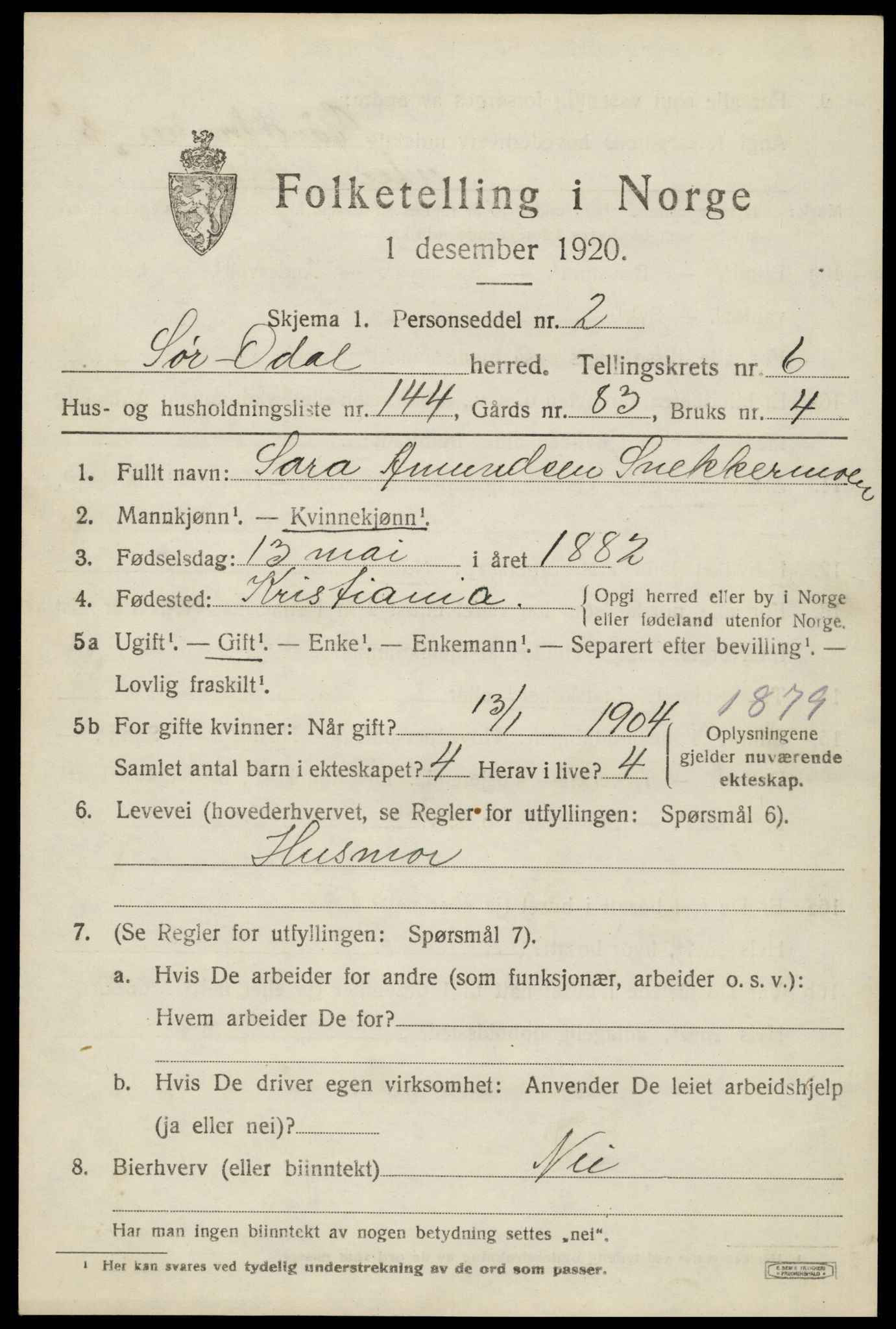 SAH, 1920 census for Sør-Odal, 1920, p. 8639