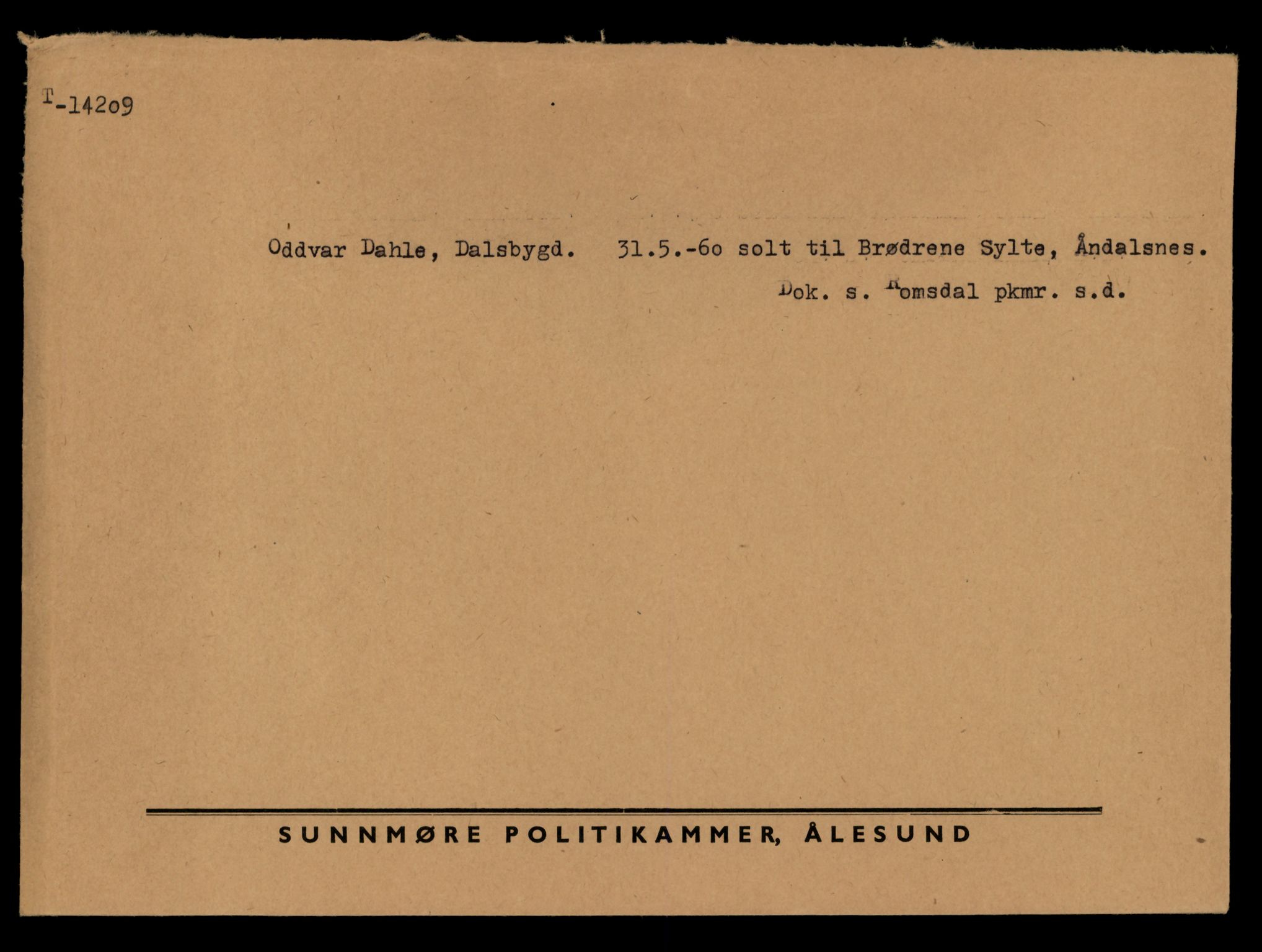 Møre og Romsdal vegkontor - Ålesund trafikkstasjon, AV/SAT-A-4099/F/Fe/L0044: Registreringskort for kjøretøy T 14205 - T 14319, 1927-1998, p. 139