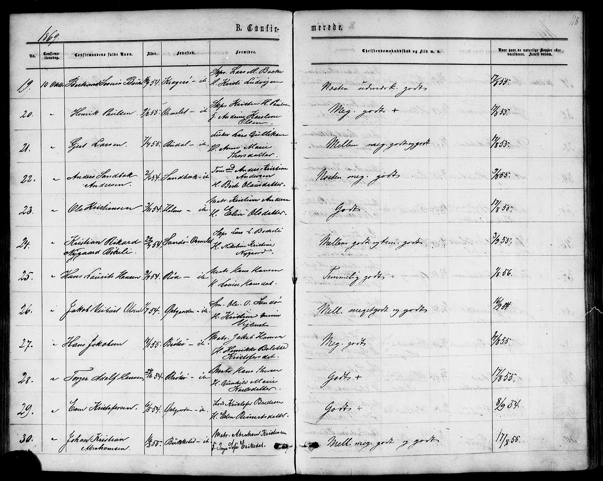 Nøtterøy kirkebøker, AV/SAKO-A-354/F/Fb/L0001: Parish register (official) no. II 1, 1865-1878, p. 118