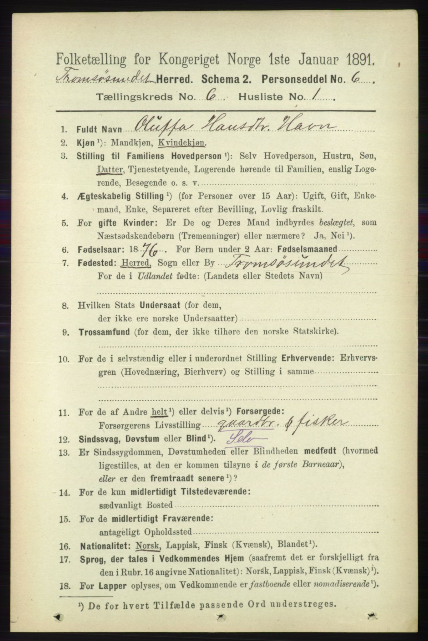 RA, 1891 census for 1934 Tromsøysund, 1891, p. 3003