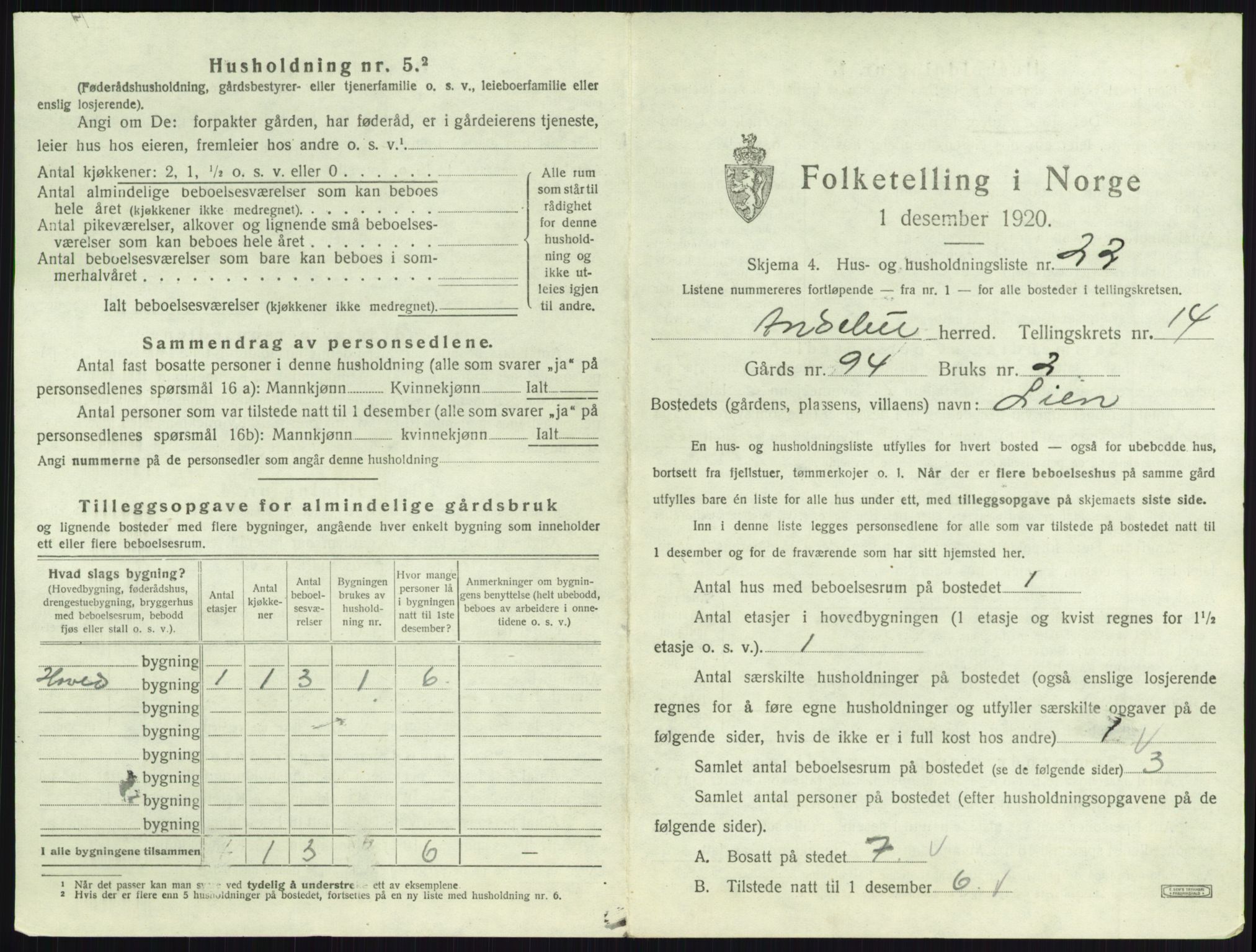 SAKO, 1920 census for Andebu, 1920, p. 826