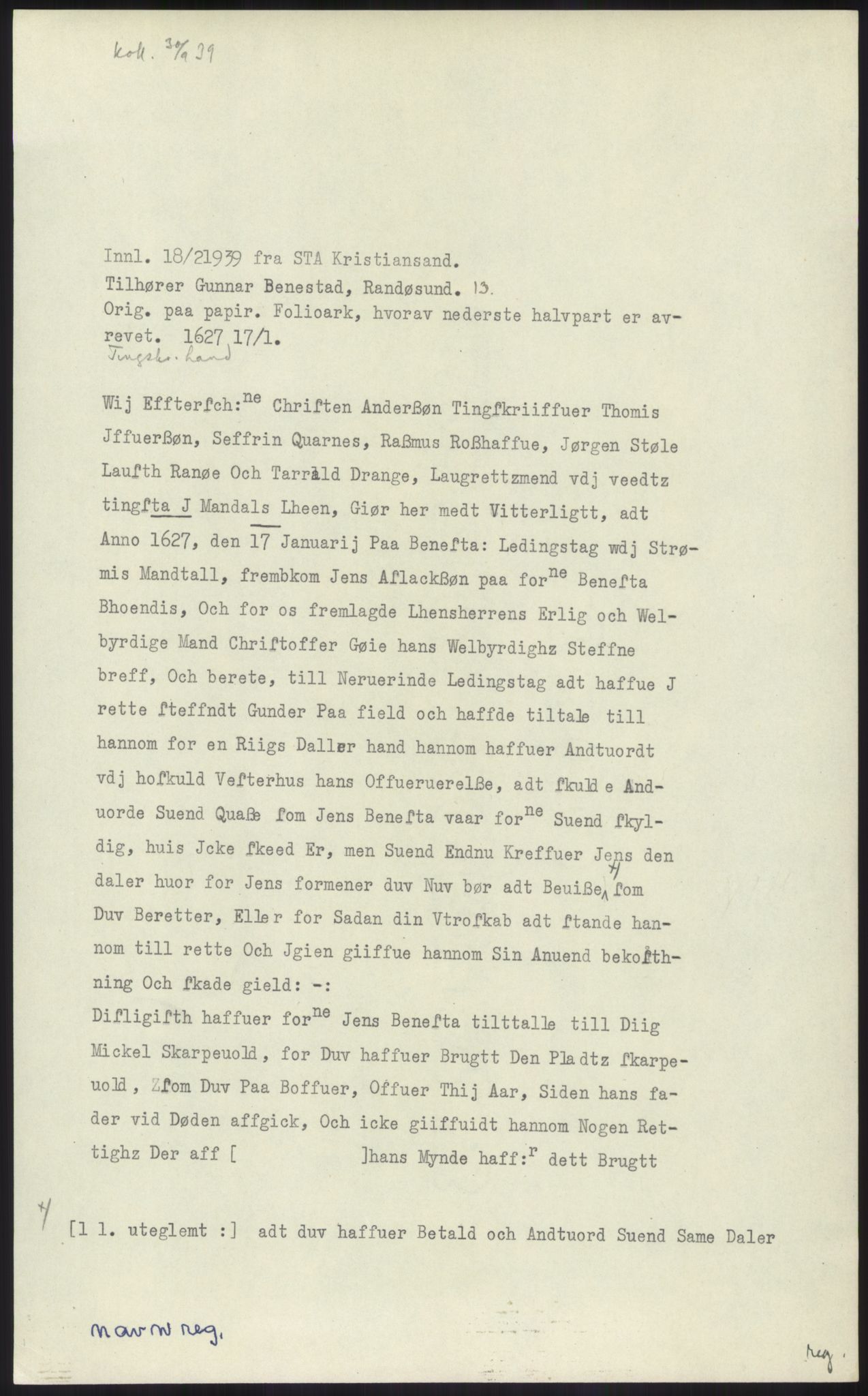 Samlinger til kildeutgivelse, Diplomavskriftsamlingen, RA/EA-4053/H/Ha, p. 626