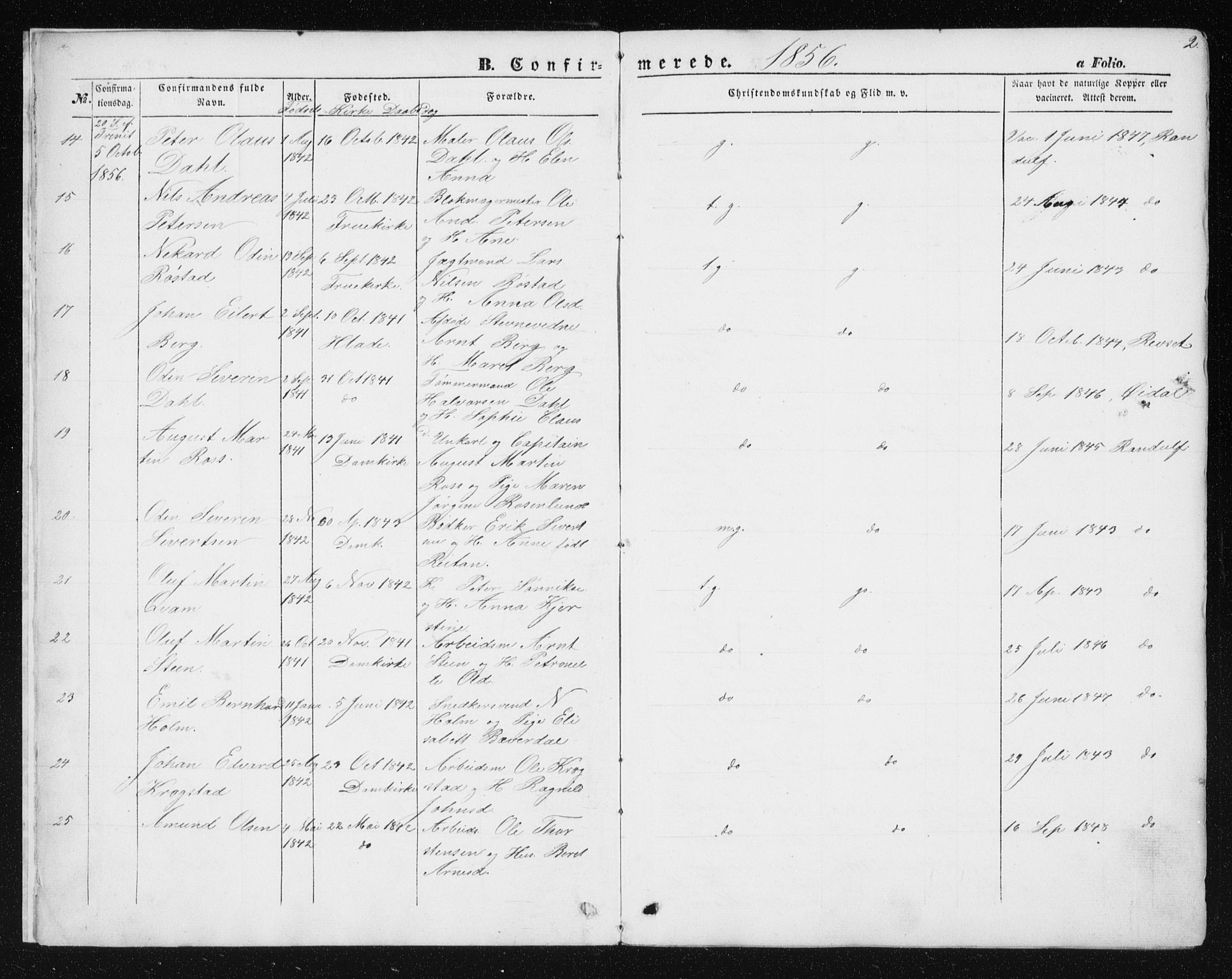 Ministerialprotokoller, klokkerbøker og fødselsregistre - Sør-Trøndelag, SAT/A-1456/602/L0114: Parish register (official) no. 602A12, 1856-1872, p. 2