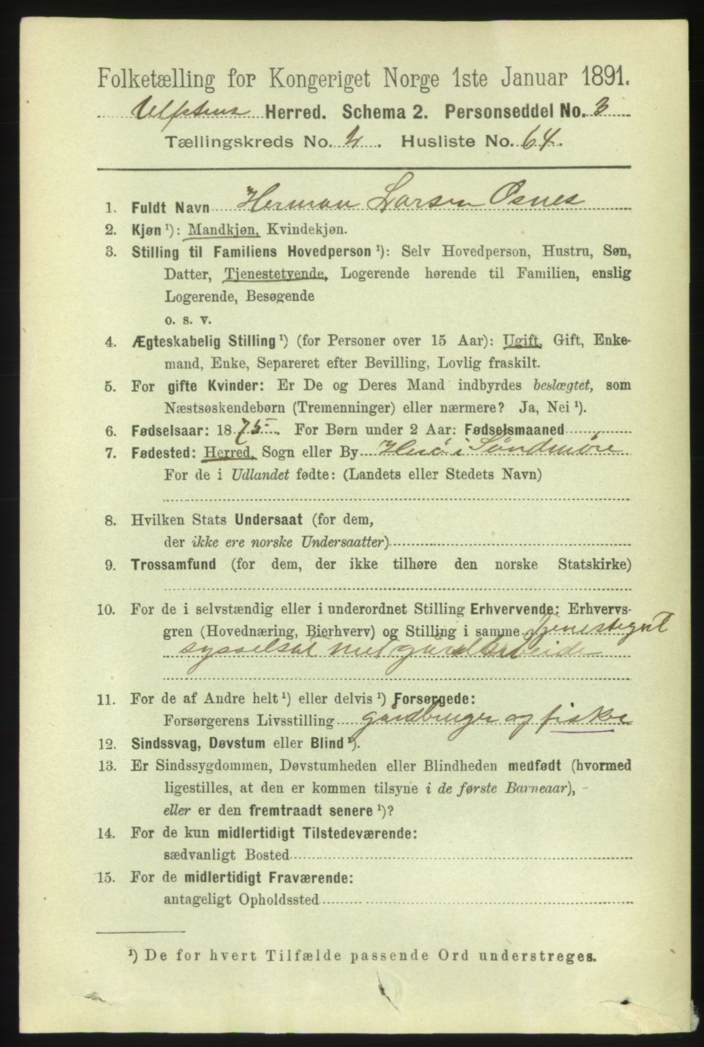 RA, 1891 census for 1516 Ulstein, 1891, p. 726