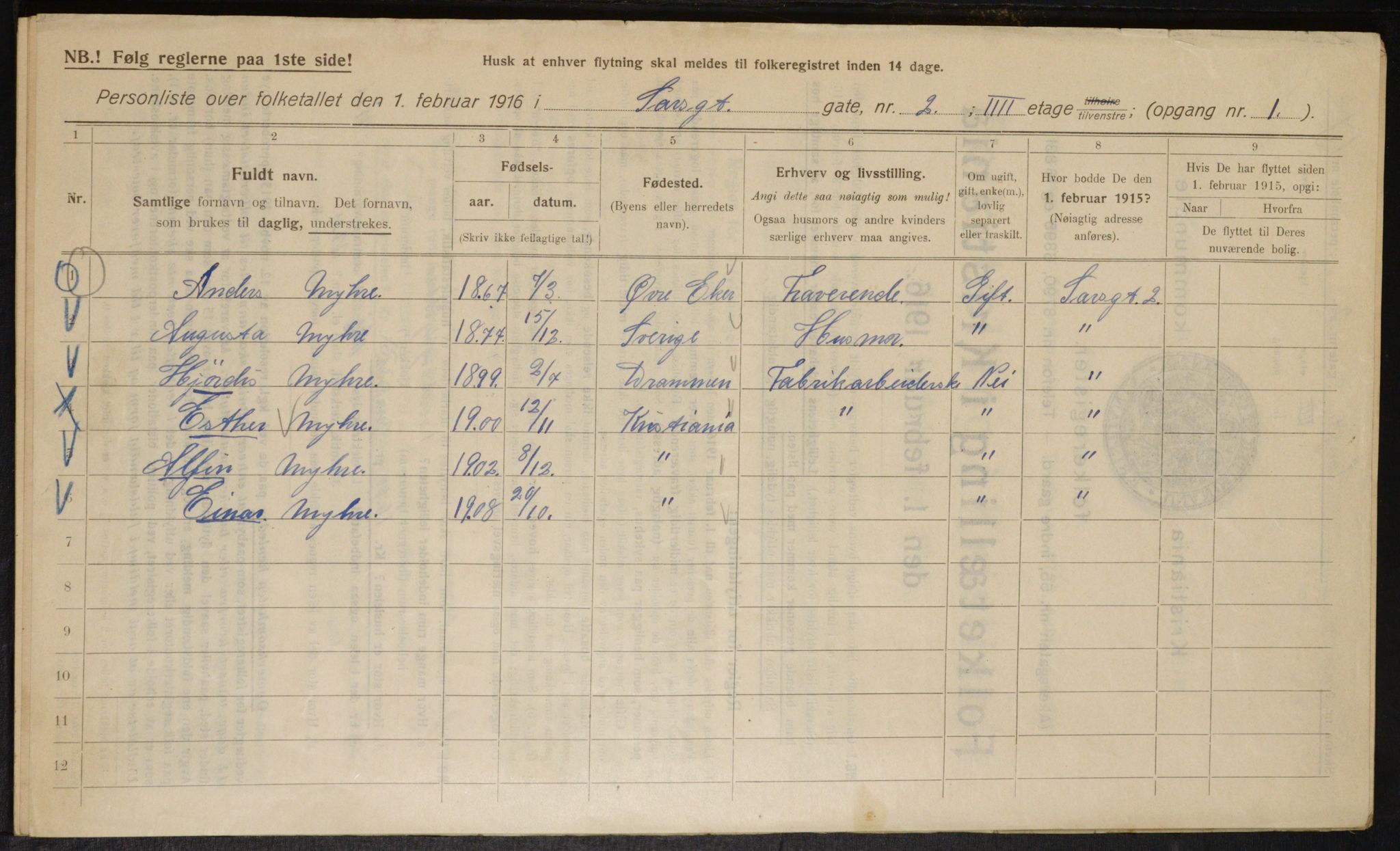 OBA, Municipal Census 1916 for Kristiania, 1916, p. 91412