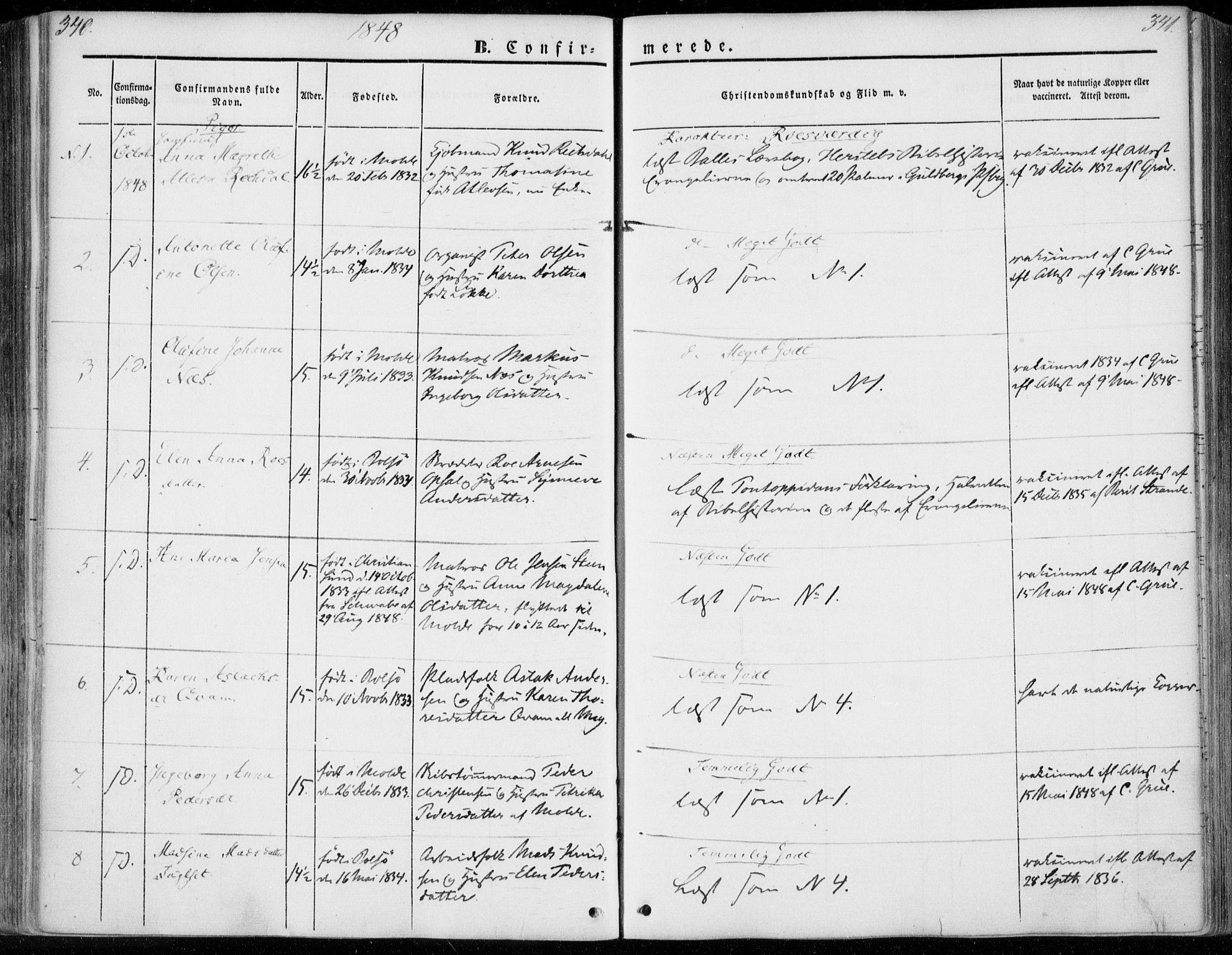 Ministerialprotokoller, klokkerbøker og fødselsregistre - Møre og Romsdal, AV/SAT-A-1454/558/L0689: Parish register (official) no. 558A03, 1843-1872, p. 340-341