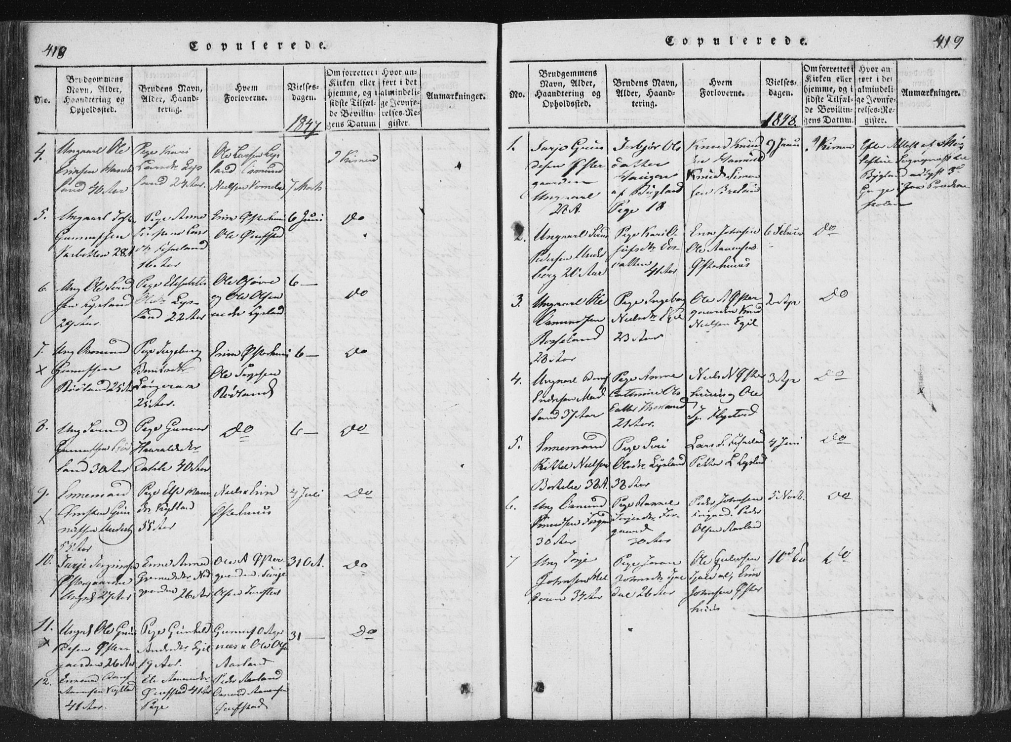 Åseral sokneprestkontor, AV/SAK-1111-0051/F/Fa/L0001: Parish register (official) no. A 1, 1815-1853, p. 418-419