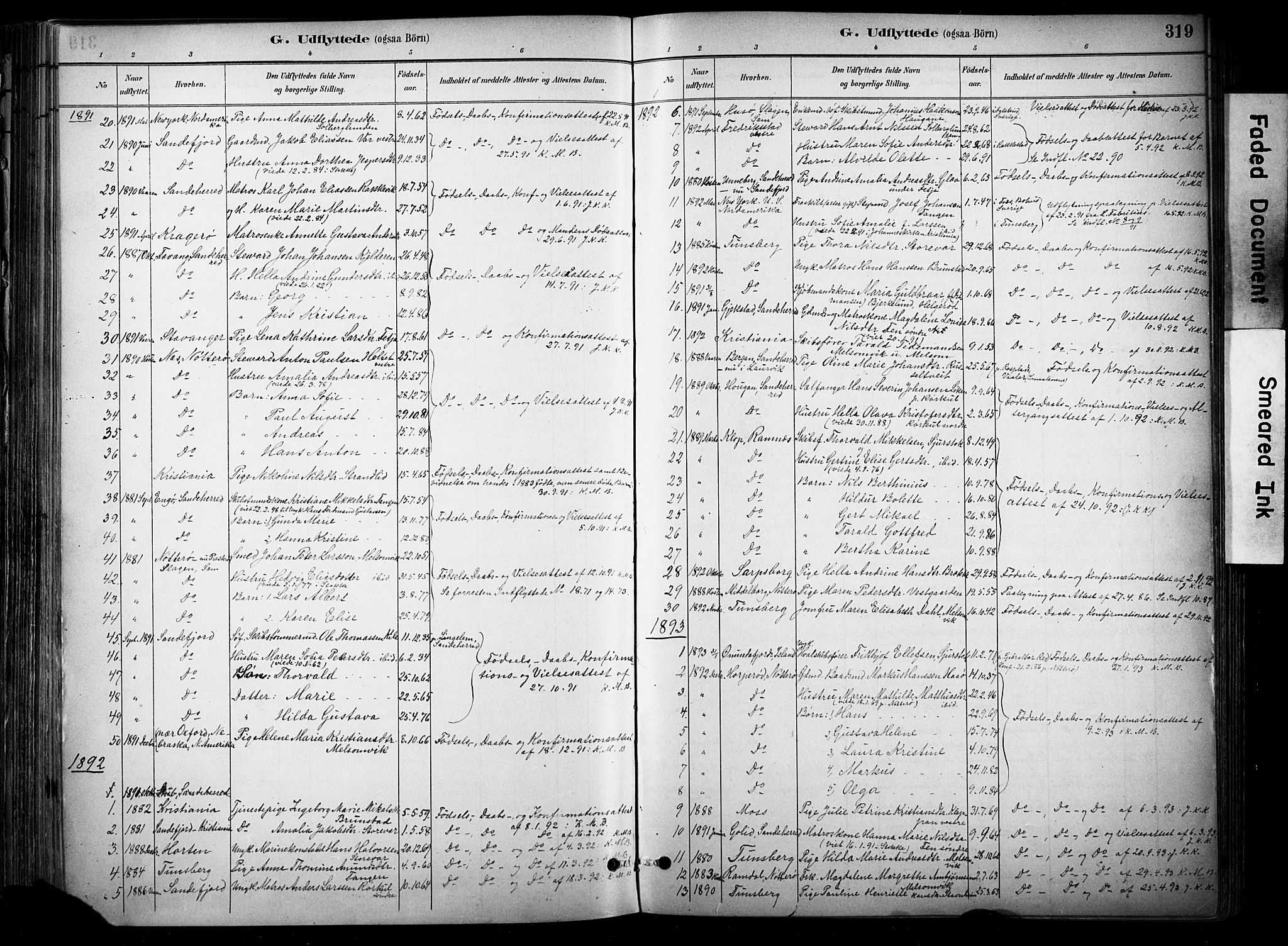 Stokke kirkebøker, SAKO/A-320/F/Fa/L0010: Parish register (official) no. I 10, 1884-1903, p. 319