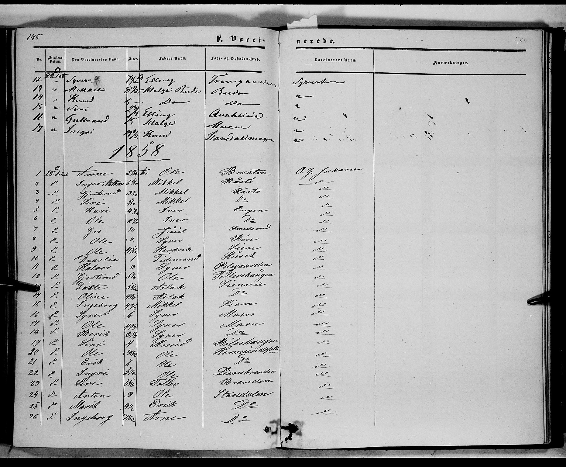 Sør-Aurdal prestekontor, SAH/PREST-128/H/Ha/Haa/L0006: Parish register (official) no. 6, 1849-1876, p. 145
