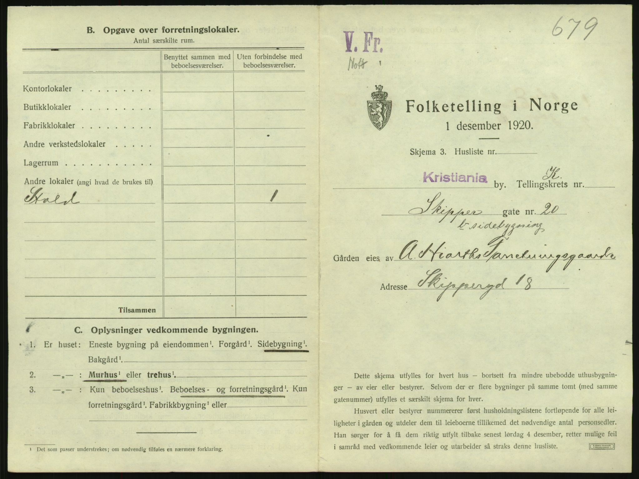 SAO, 1920 census for Kristiania, 1920, p. 95711