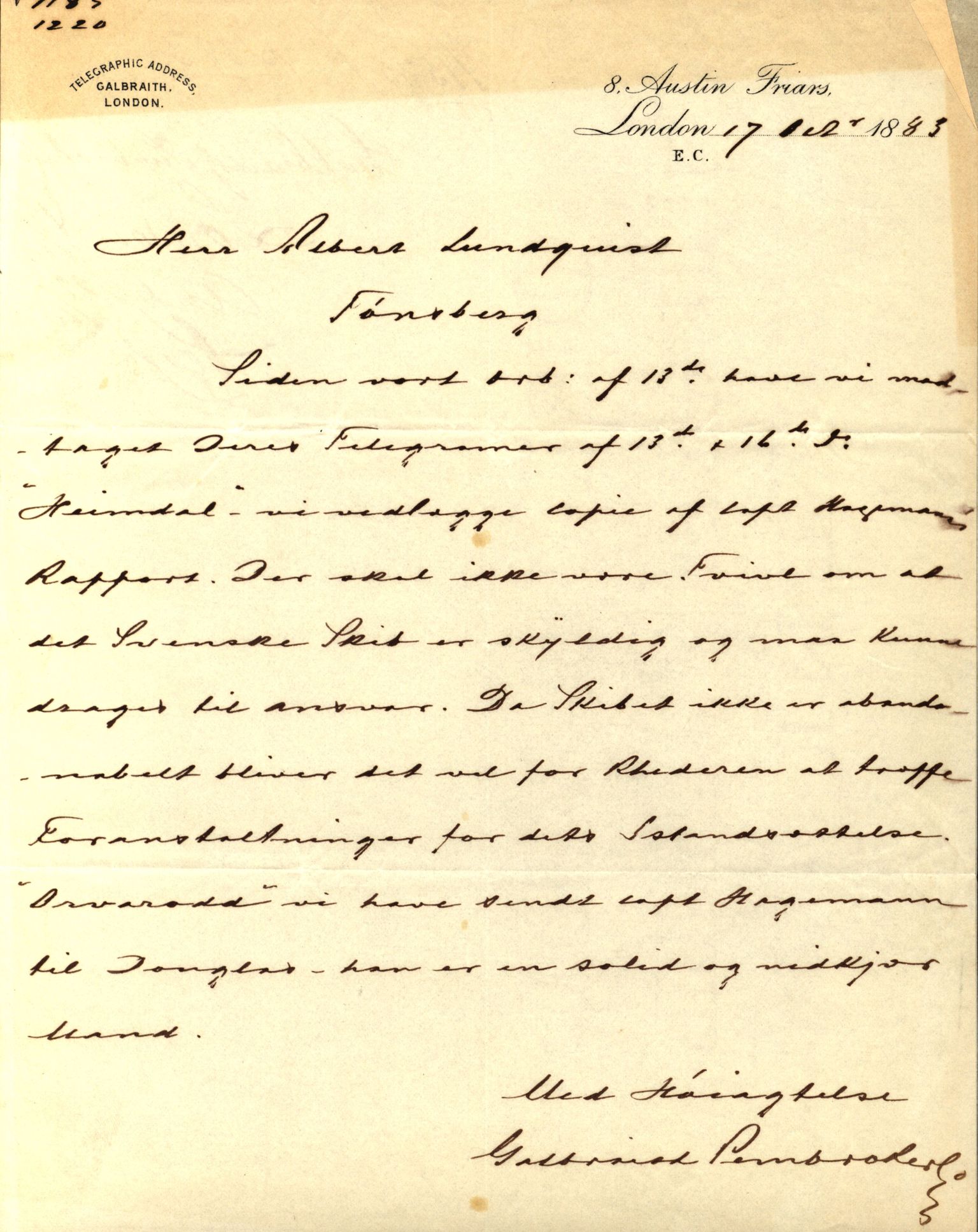 Pa 63 - Østlandske skibsassuranceforening, VEMU/A-1079/G/Ga/L0016/0017: Havaridokumenter / Andover, Hans, Heimdal, 1883, p. 29