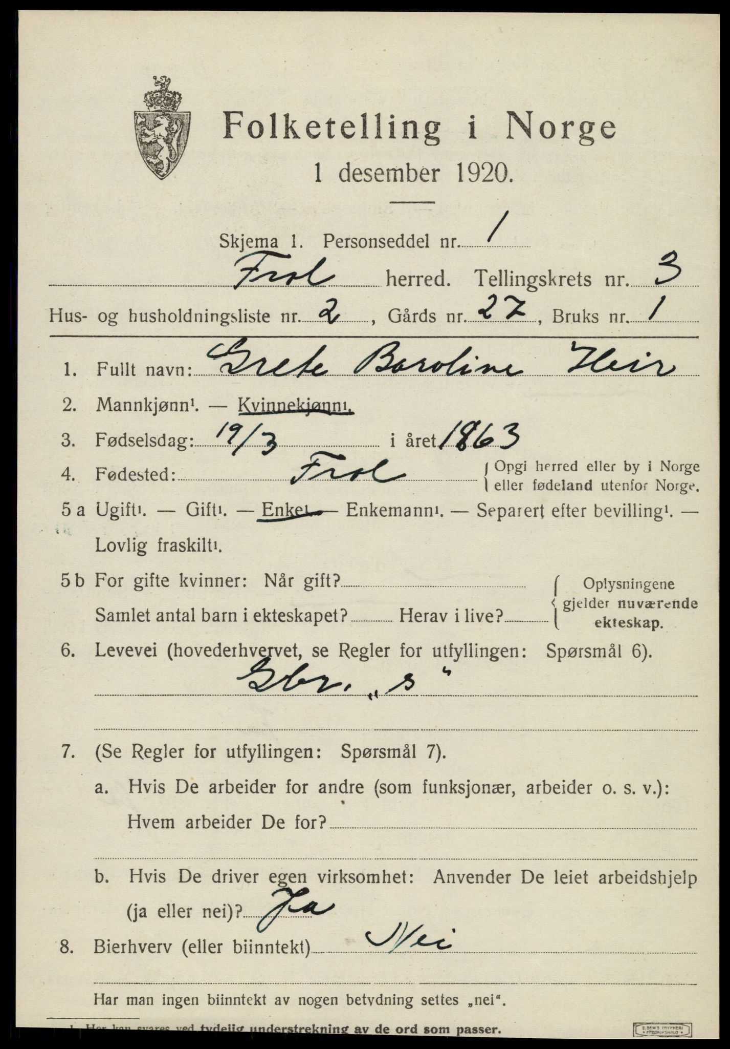 SAT, 1920 census for Frol, 1920, p. 3007