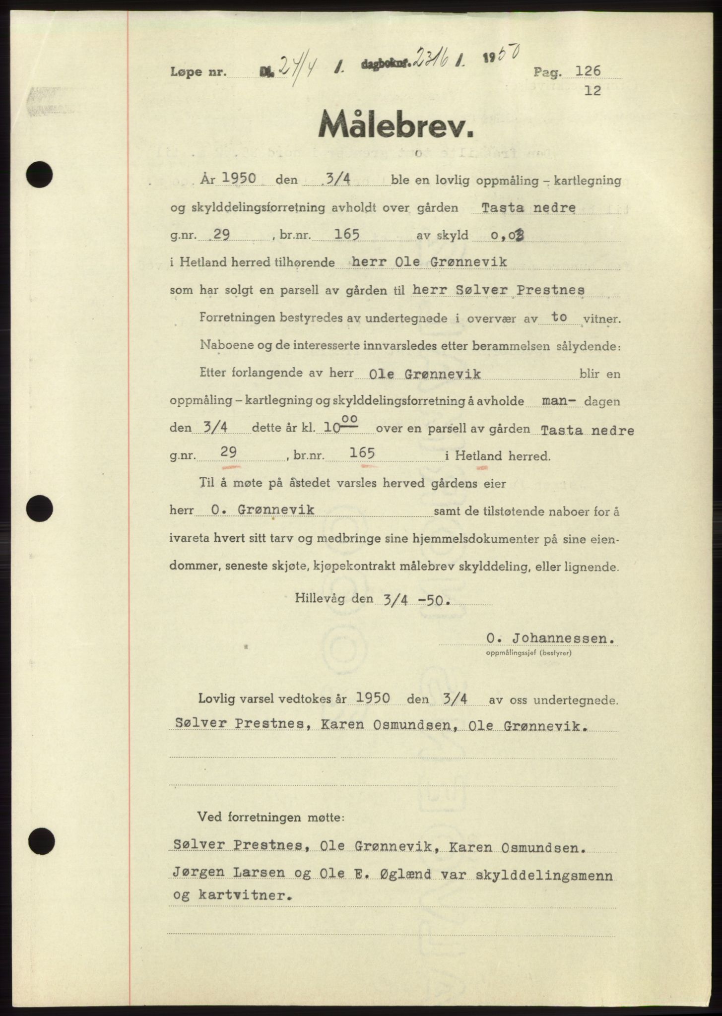 Jæren sorenskriveri, SAST/A-100310/03/G/Gba/L0107: Mortgage book, 1950-1950, Diary no: : 2316/1950