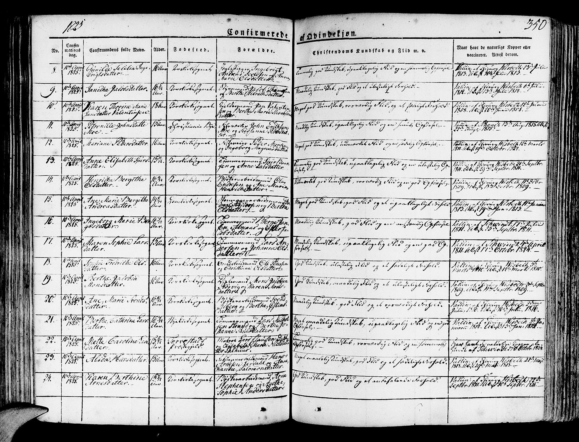 Korskirken sokneprestembete, AV/SAB-A-76101/H/Haa/L0014: Parish register (official) no. A 14, 1823-1835, p. 350