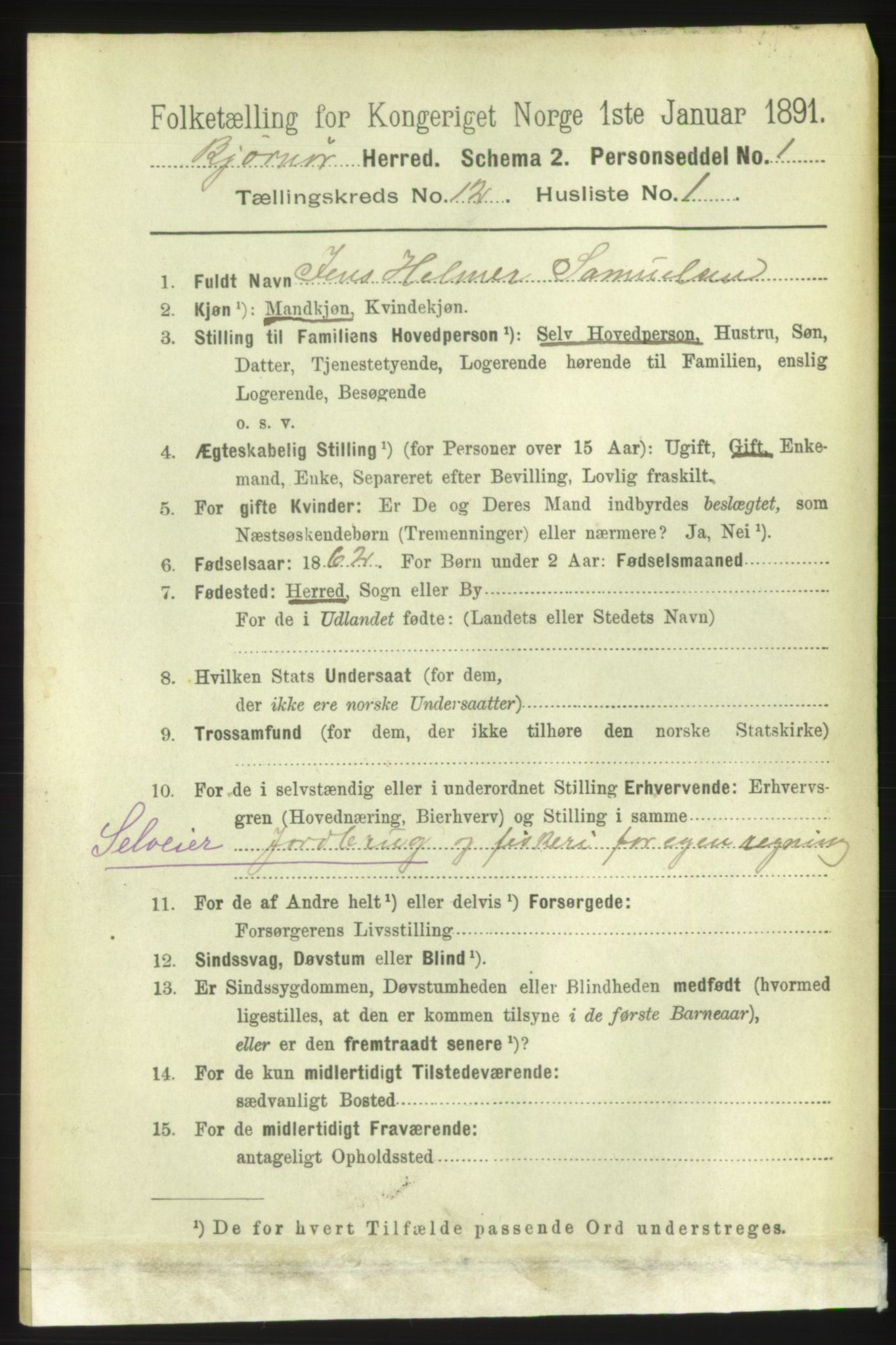 RA, 1891 census for 1632 Bjørnør, 1891, p. 5094