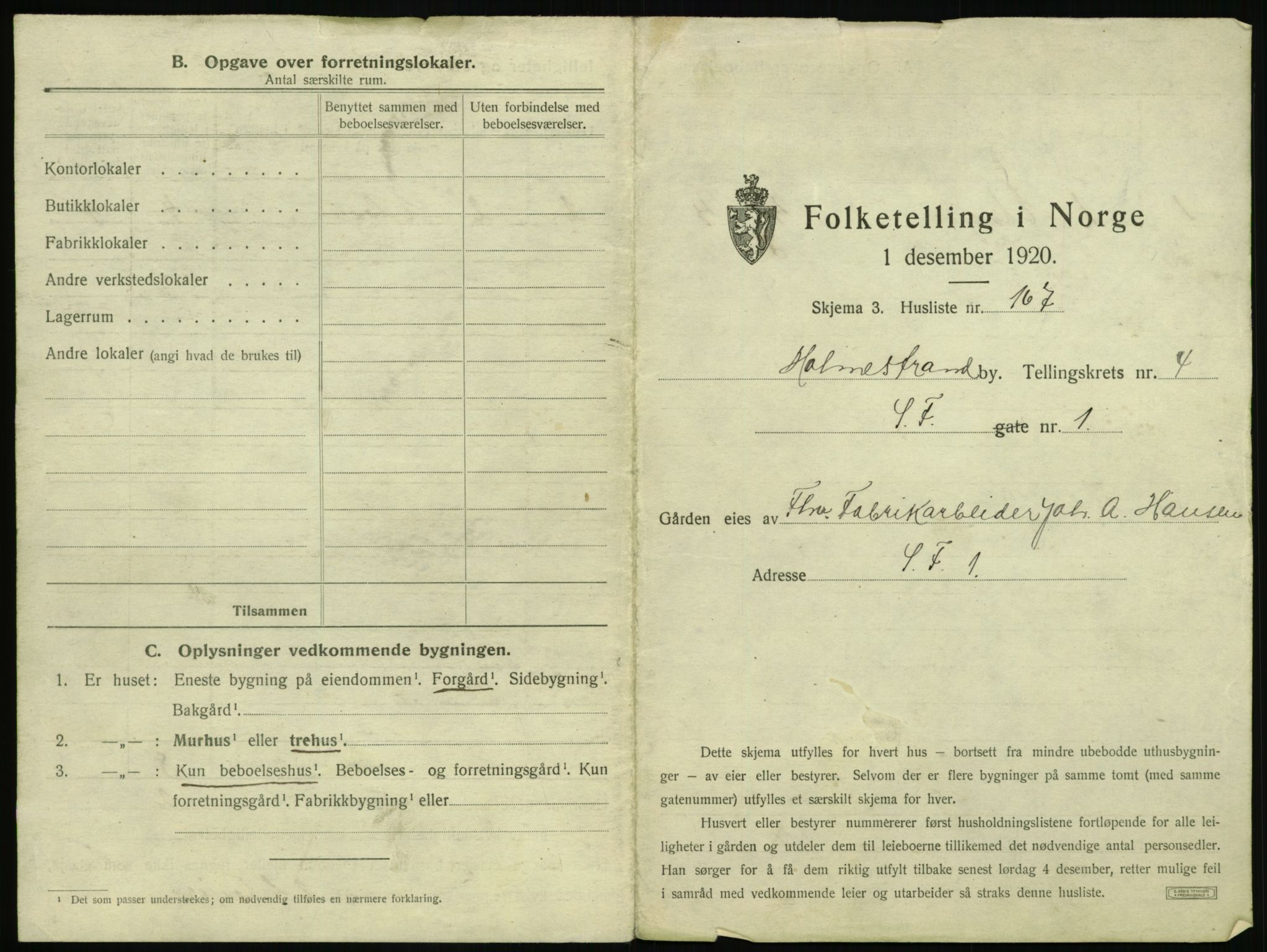 SAKO, 1920 census for Holmestrand, 1920, p. 424