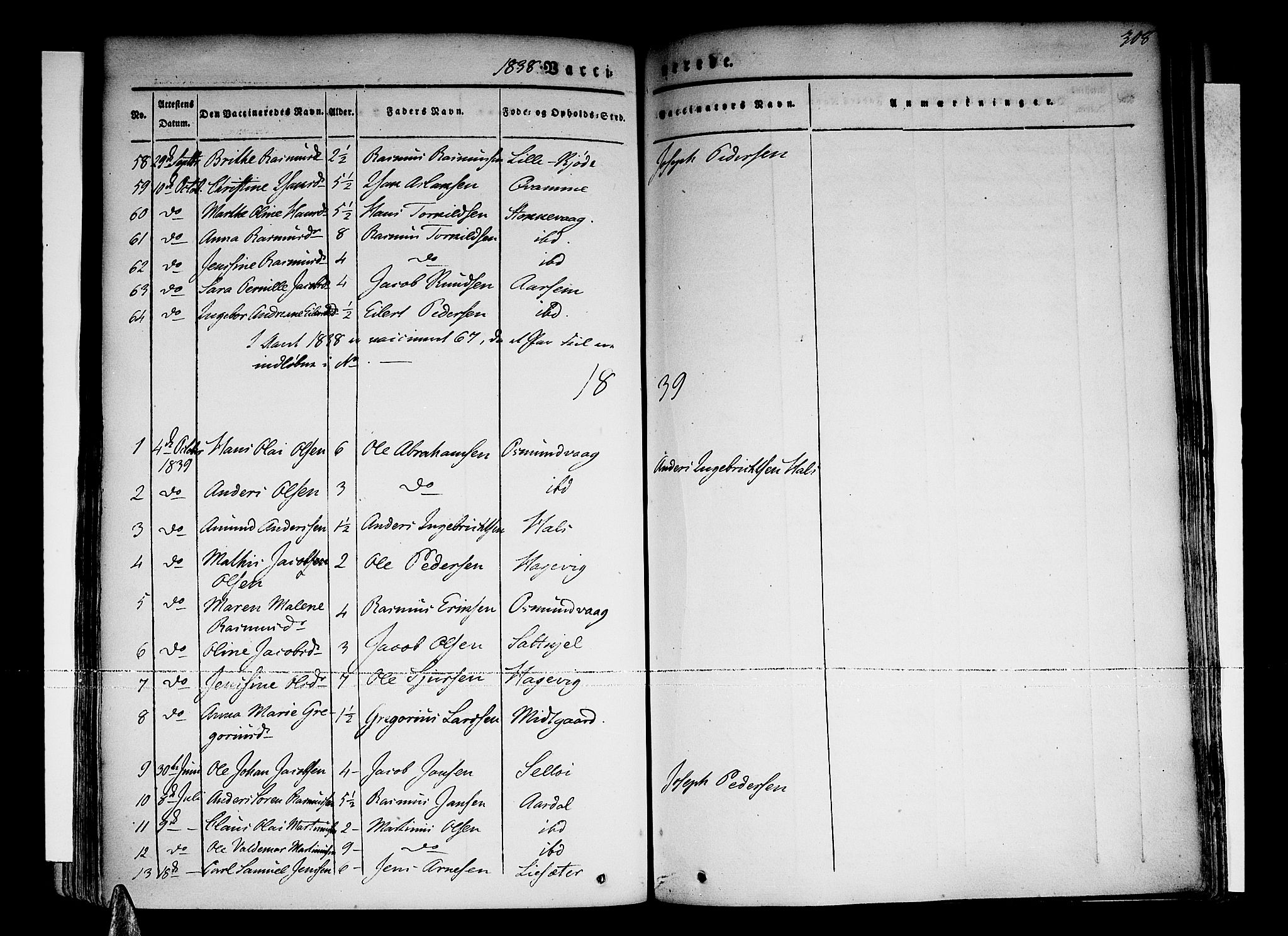 Selje sokneprestembete, SAB/A-99938/H/Ha/Haa/Haaa: Parish register (official) no. A 9, 1829-1844, p. 308