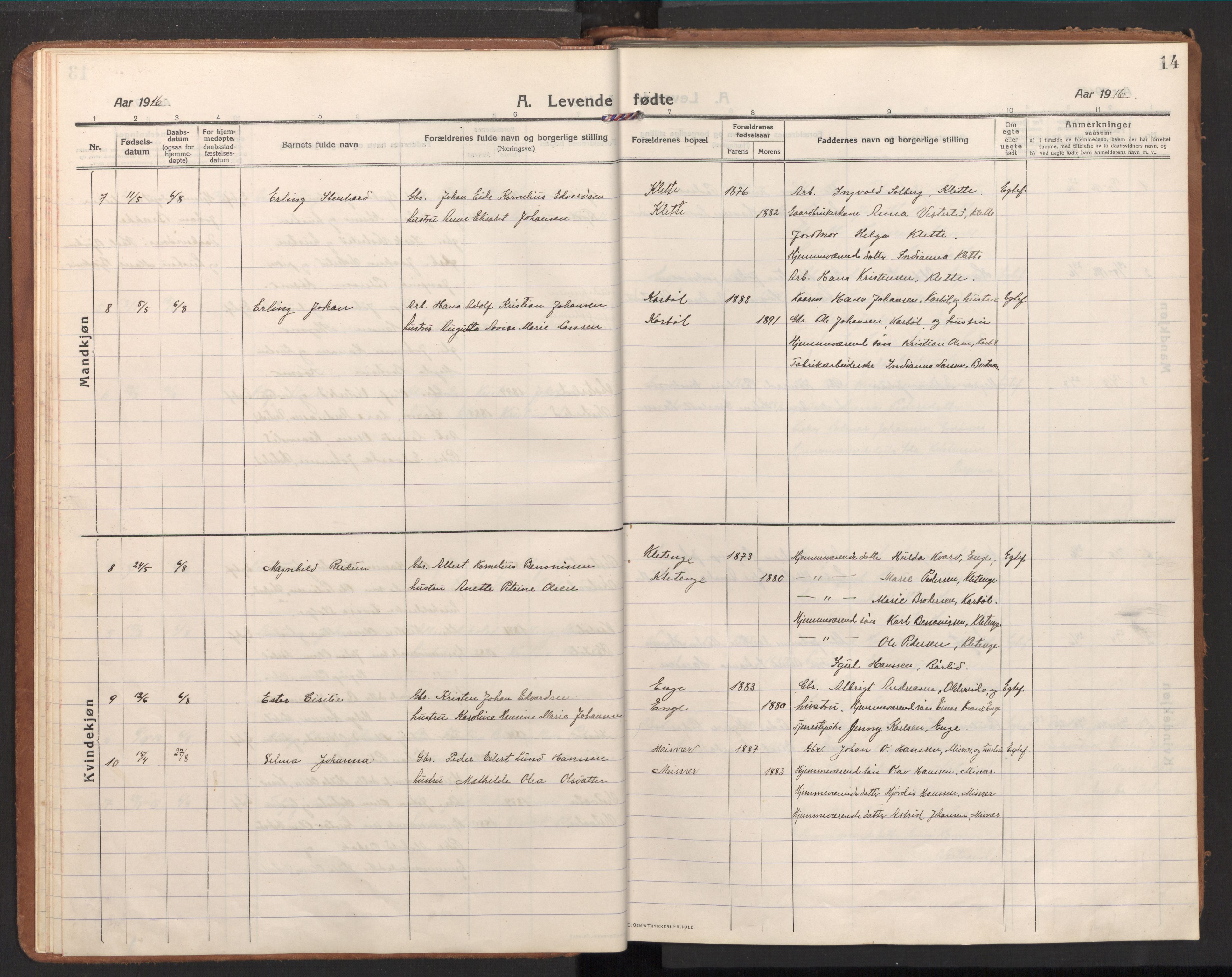 Ministerialprotokoller, klokkerbøker og fødselsregistre - Nordland, AV/SAT-A-1459/848/L0688: Parish register (official) no. 848A01, 1913-1935, p. 14